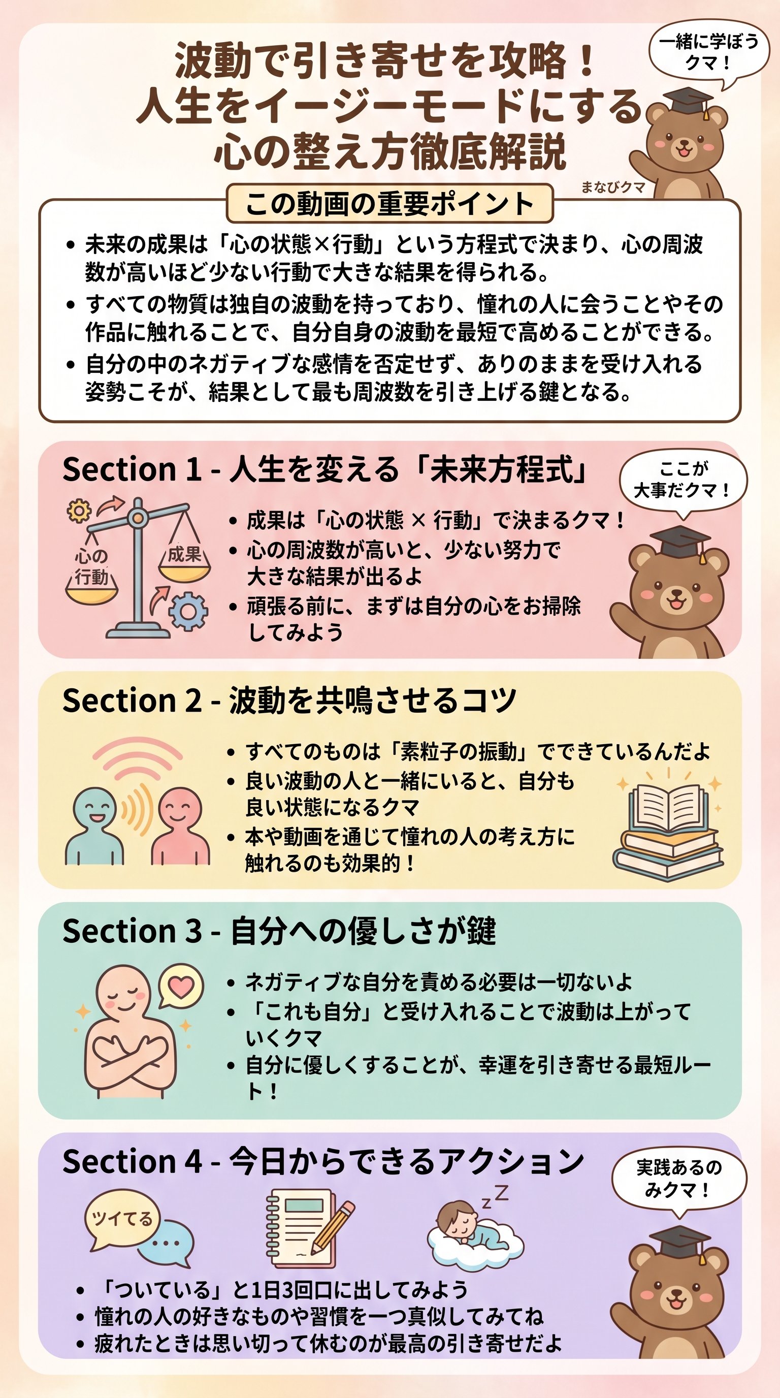 引き寄せの法則は波動で変わる?ひすいこたろうに学ぶ人生がうまくいく人の共通点 - 1分でわかるスライド要約 (manabi)