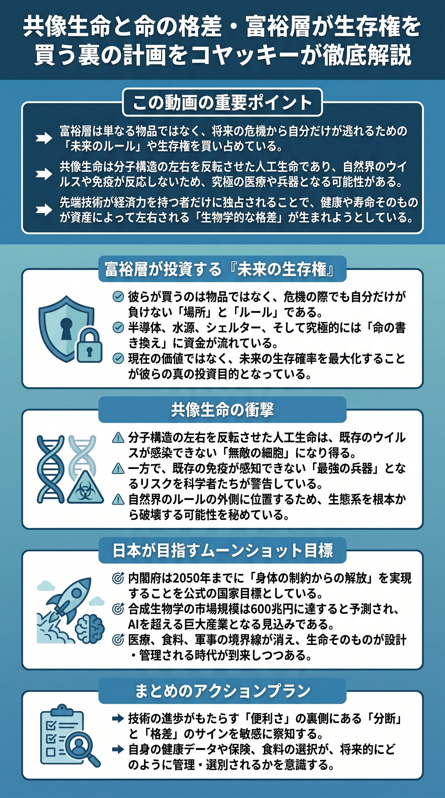 鏡像生命と命の格差・富裕層が生存権を買う裏の計画をコヤッキーが徹底解説 - 1分でわかるスライド要約 (manabi)