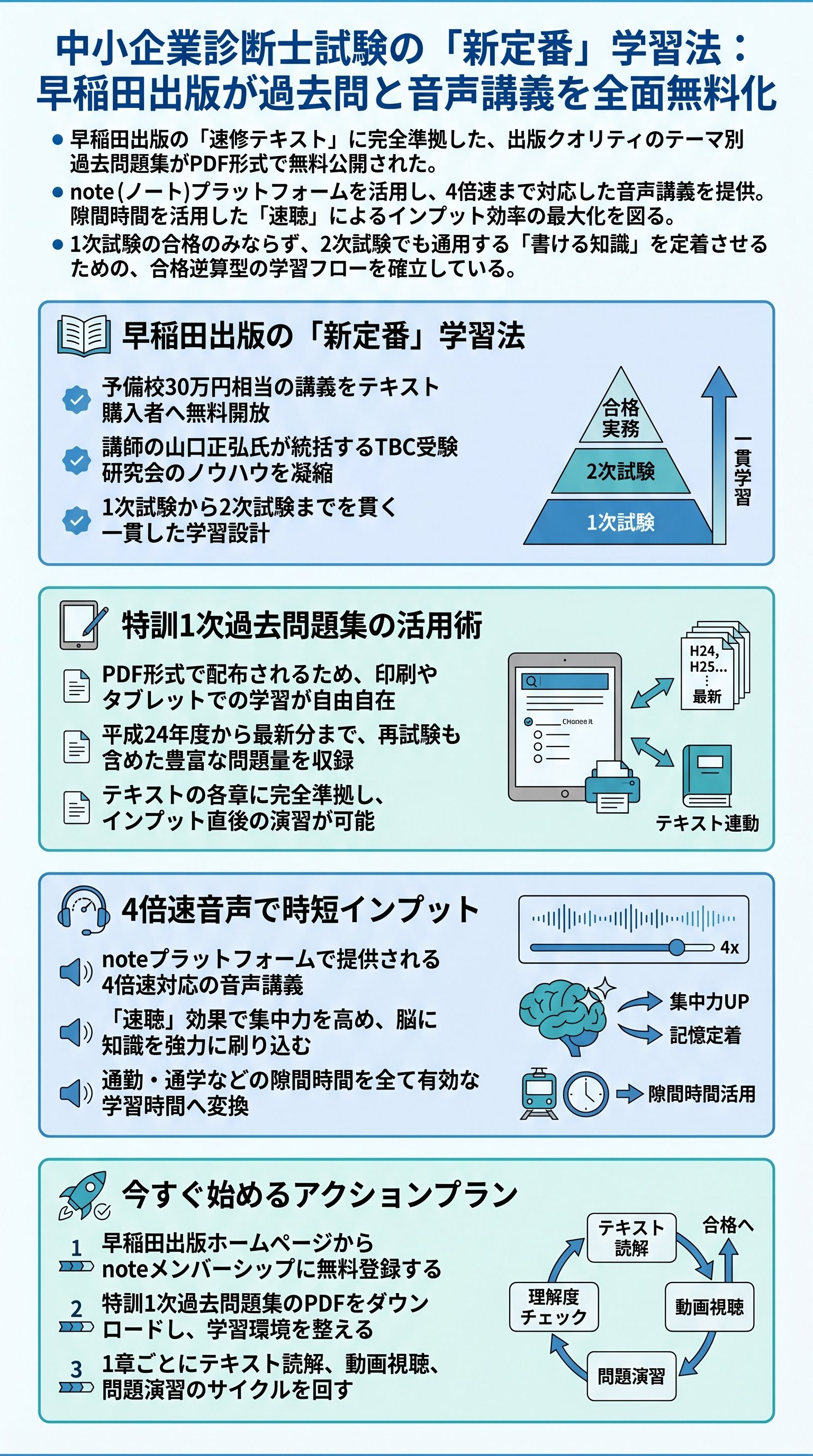 【2026年最新】中小企業診断士:速修テキストと過去問活用法を要約 - 1分でわかるスライド要約 (manabi)
