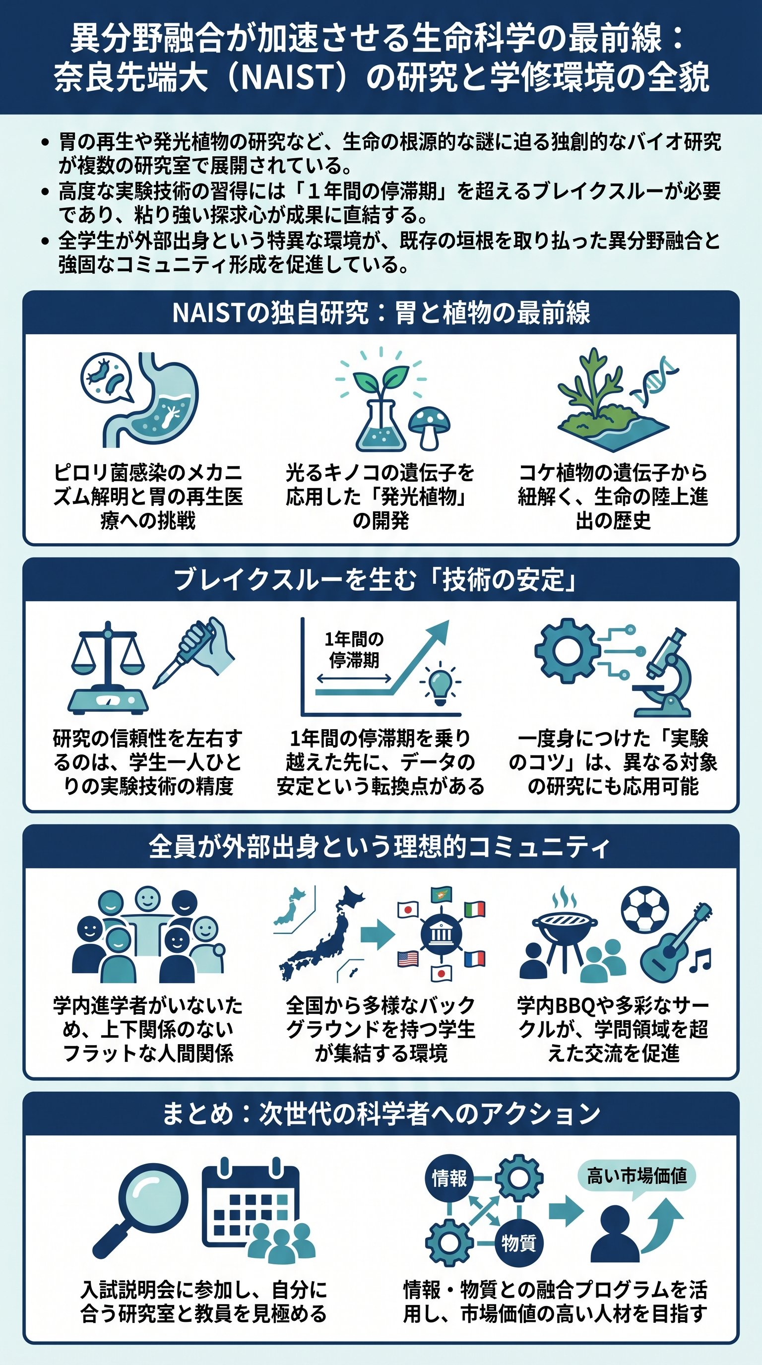 異分野融合が加速させる生命科学の最前線：奈良先端大（NAIST）の研究と学修環境の全貌 - 1分でわかるスライド要約 (manabi)