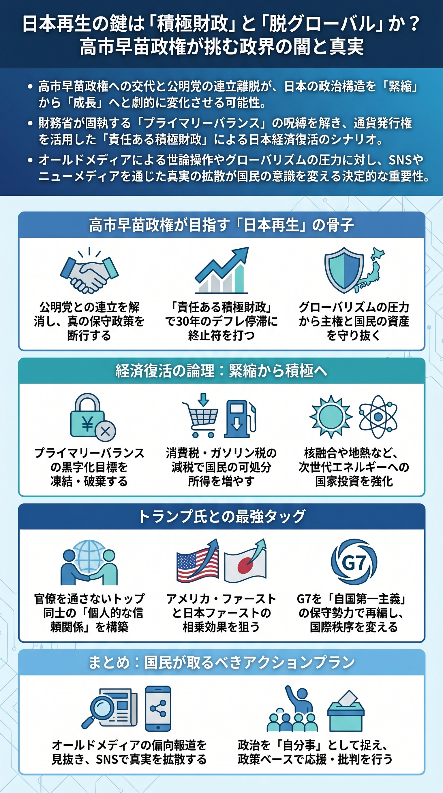 高市早苗政権と積極財政で日本は復活する？政界の闇をナオキマンが要約 - 1分でわかるスライド要約 (manabi)