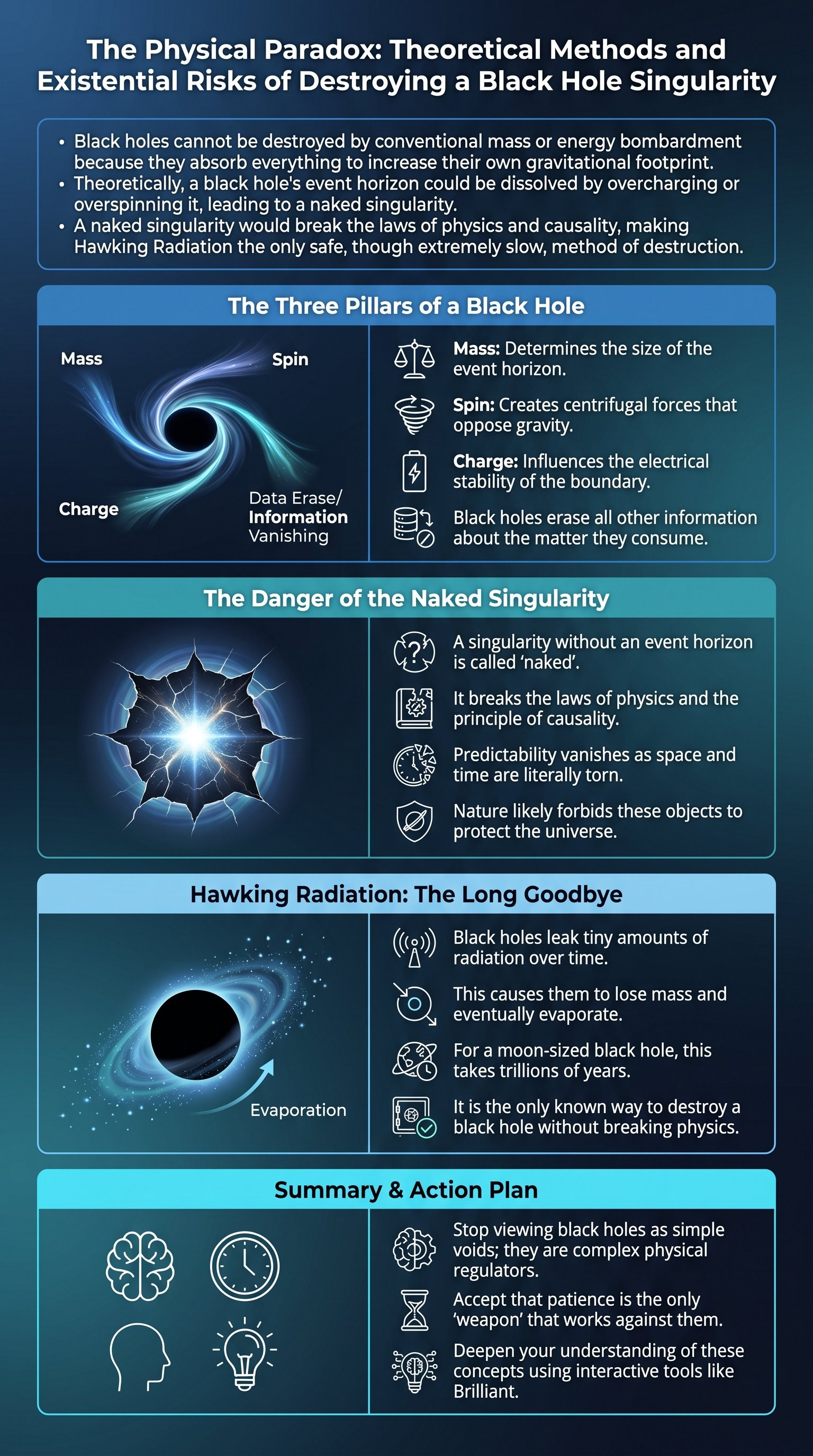 The Physical Paradox: Theoretical Methods and Existential Risks of Destroying a Black Hole Singularity - 1分でわかるスライド要約 (manabi)