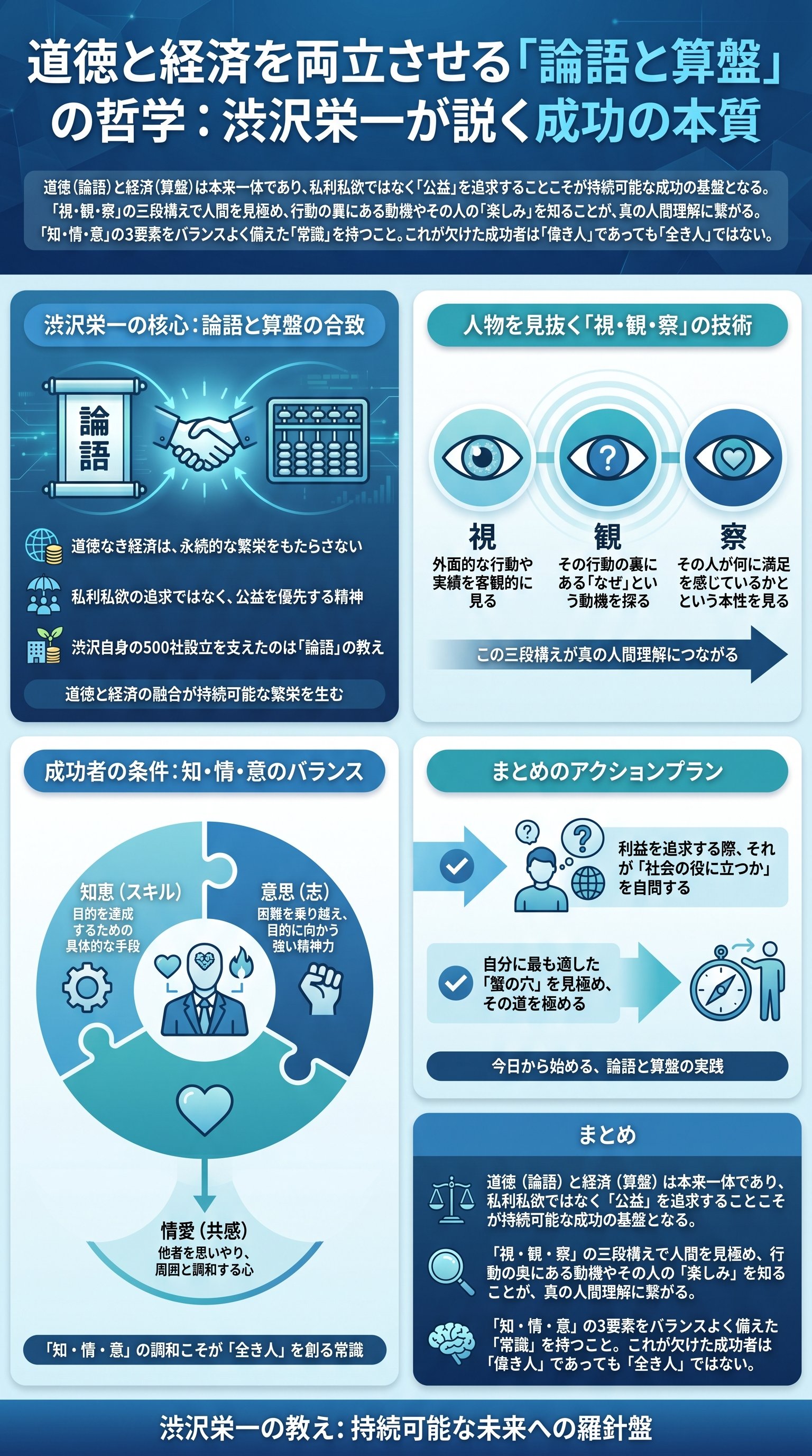 道徳と経済を両立させる「論語と算盤」の哲学:渋沢栄一が説く成功の本質を要約 - 1分でわかるスライド要約 (manabi)
