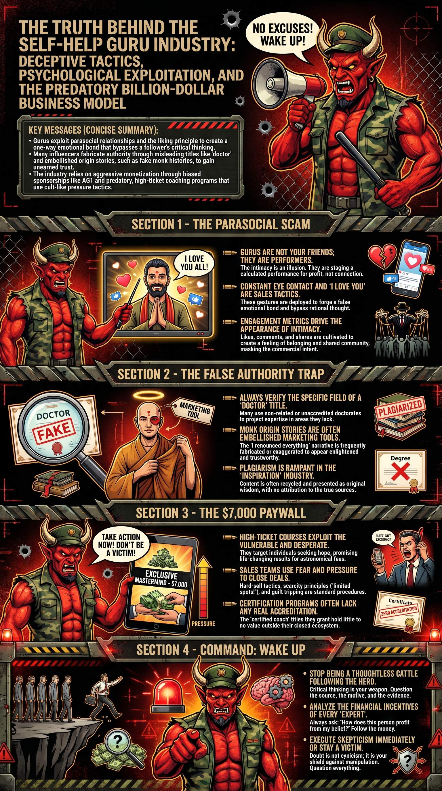 The Truth Behind the Self-Help Guru Industry: Deceptive Tactics, Psychological Exploitation, and the Predatory Billion-Dollar Business Model - 1分でわかるスライド要約 (manabi)