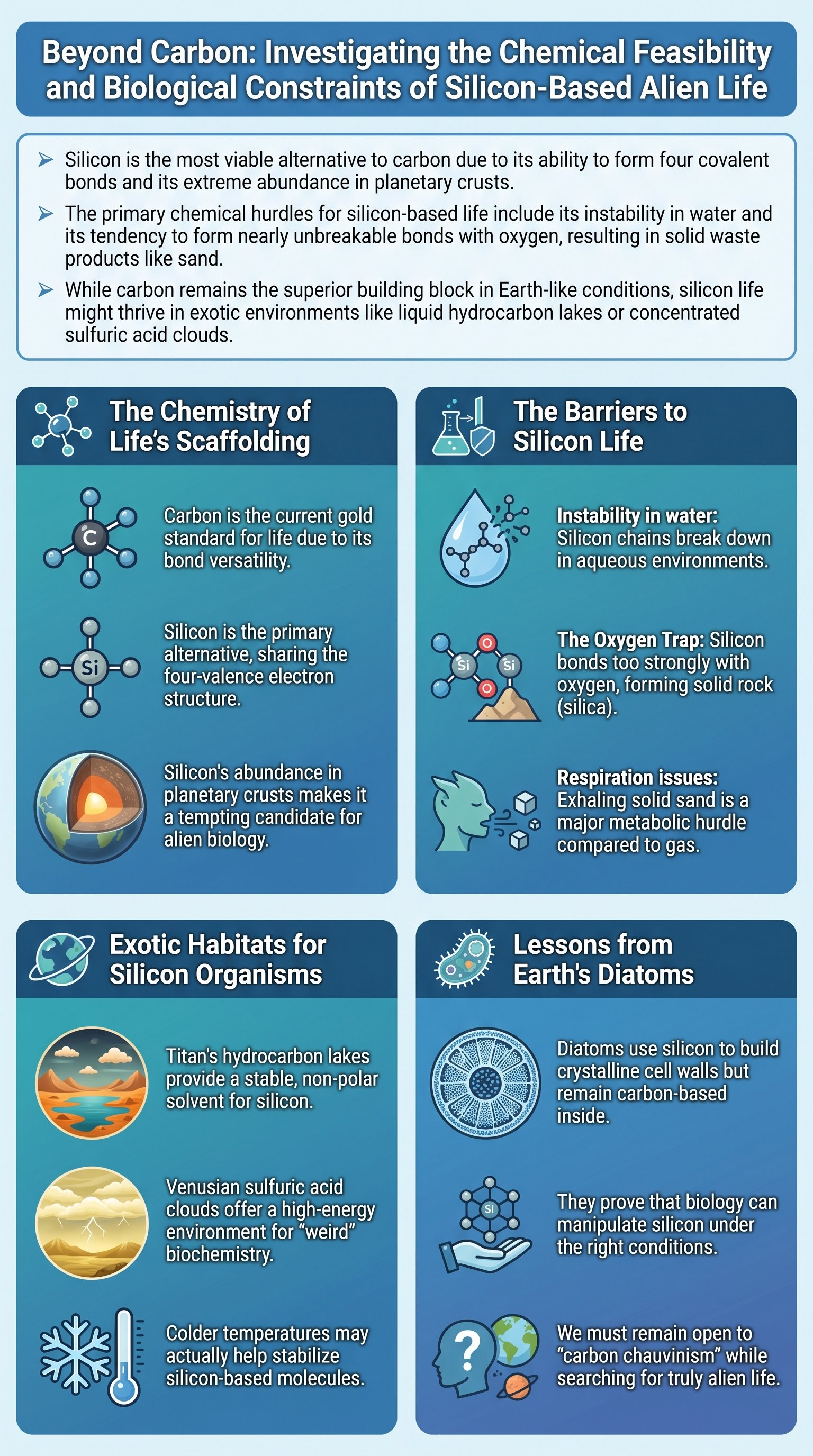 Beyond Carbon: Investigating the Chemical Feasibility and Biological Constraints of Silicon-Based Alien Life - 1分でわかるスライド要約 (manabi)