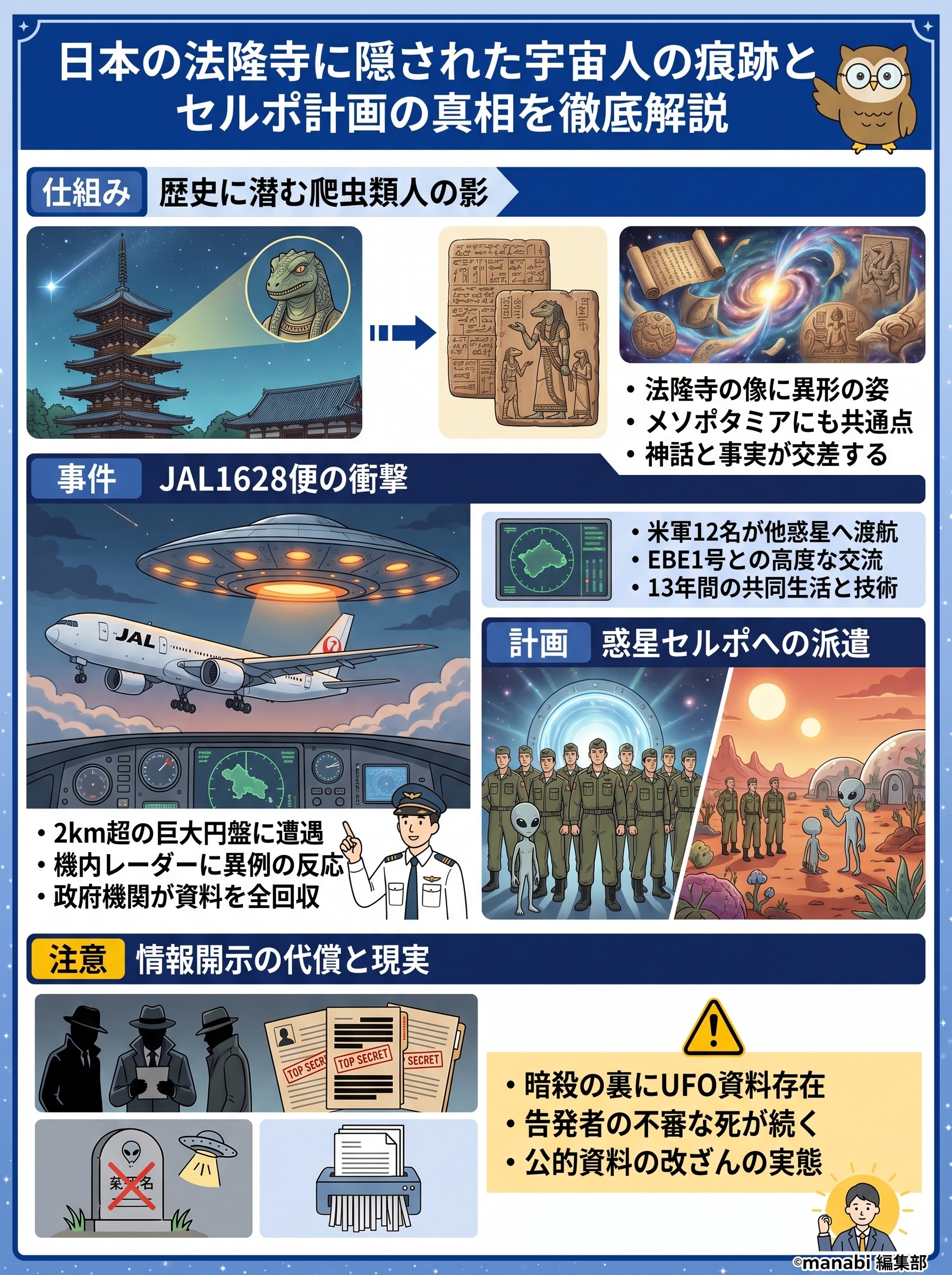 日本の法隆寺に隠された宇宙人の痕跡とセルポ計画の真相を徹底解説 - 1分でわかるスライド要約 (manabi)
