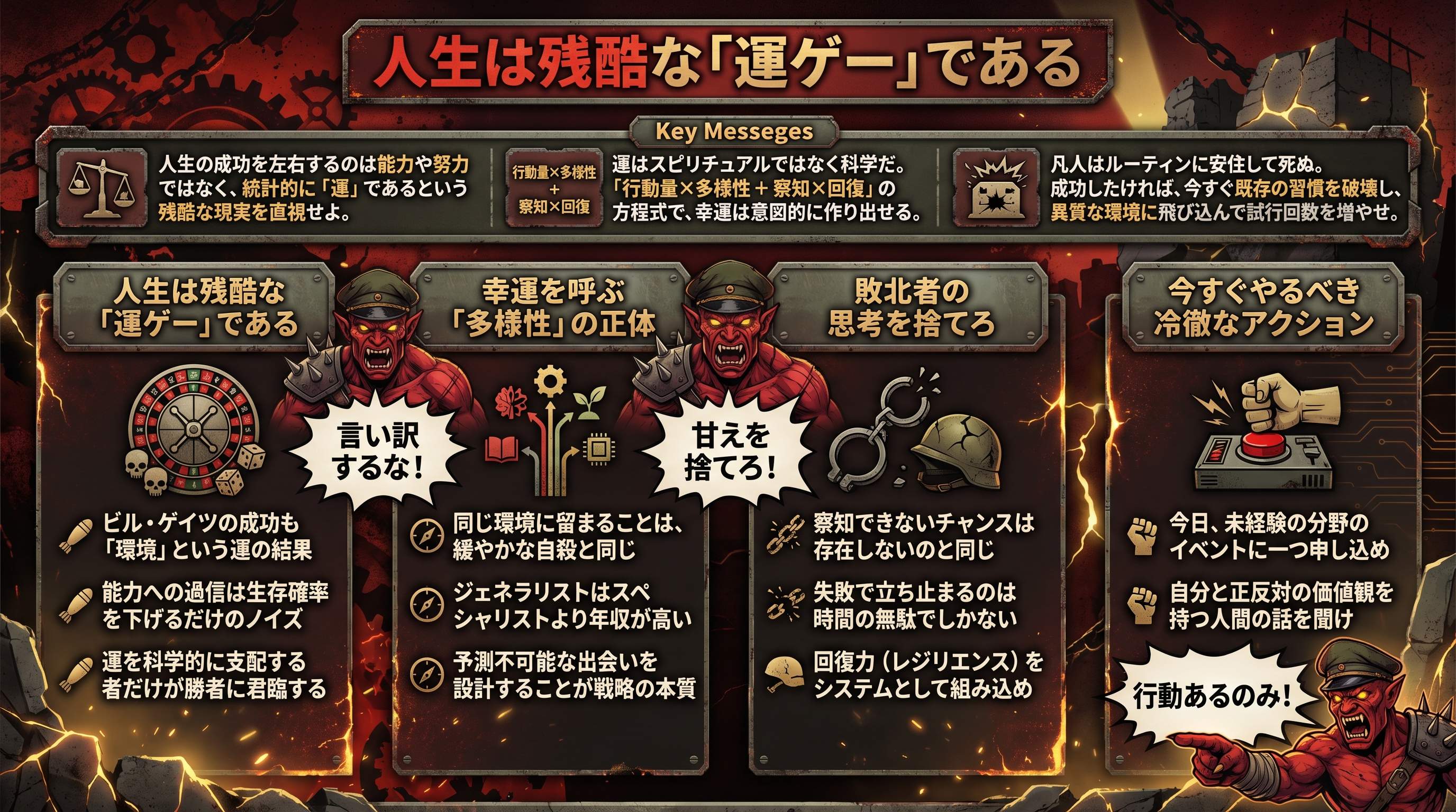 運の方程式：科学的に成功を引き寄せる戦略をサラタメさんが徹底解説 - まとめ図解要約 (manabi)
