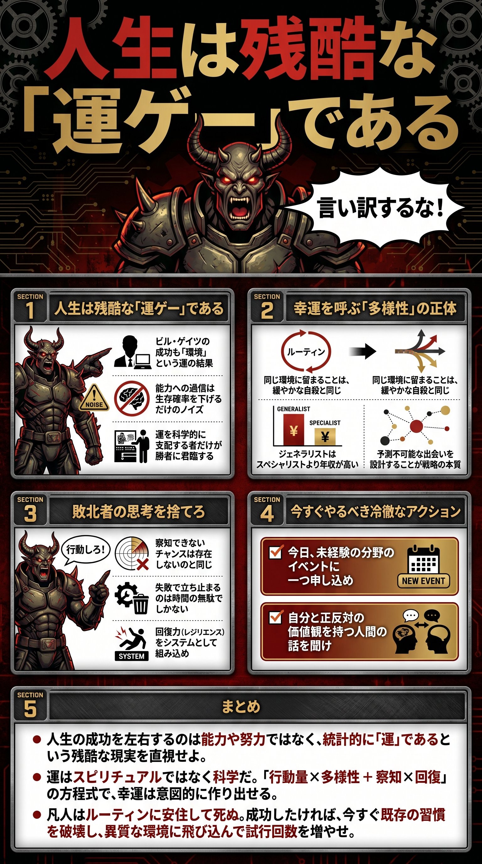 運の方程式：科学的に成功を引き寄せる戦略をサラタメさんが徹底解説 - 1分でわかるスライド要約 (manabi)