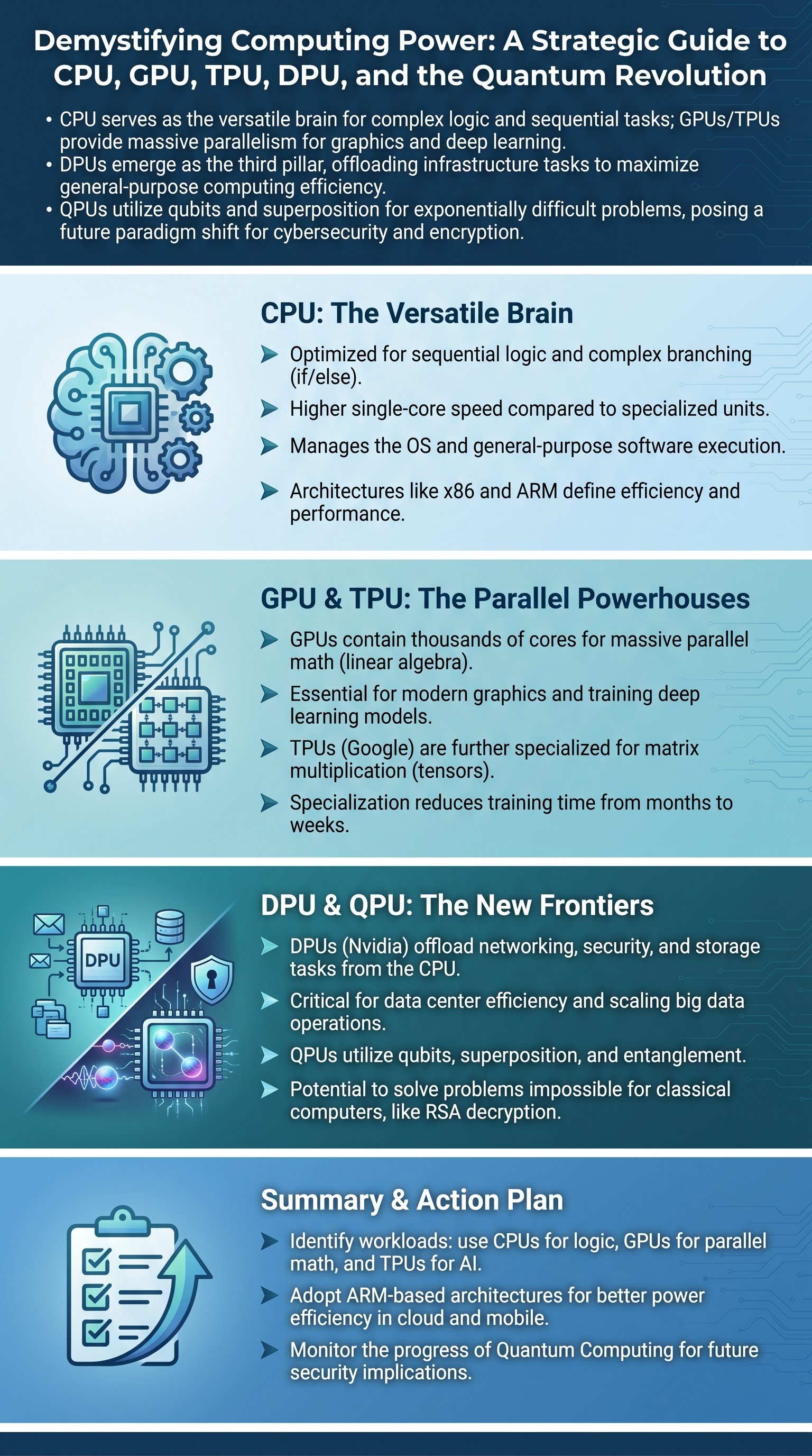 Demystifying Computing Power: A Strategic Guide to CPU, GPU, TPU, DPU, and the Quantum Revolution - 1分でわかるスライド要約 (manabi)