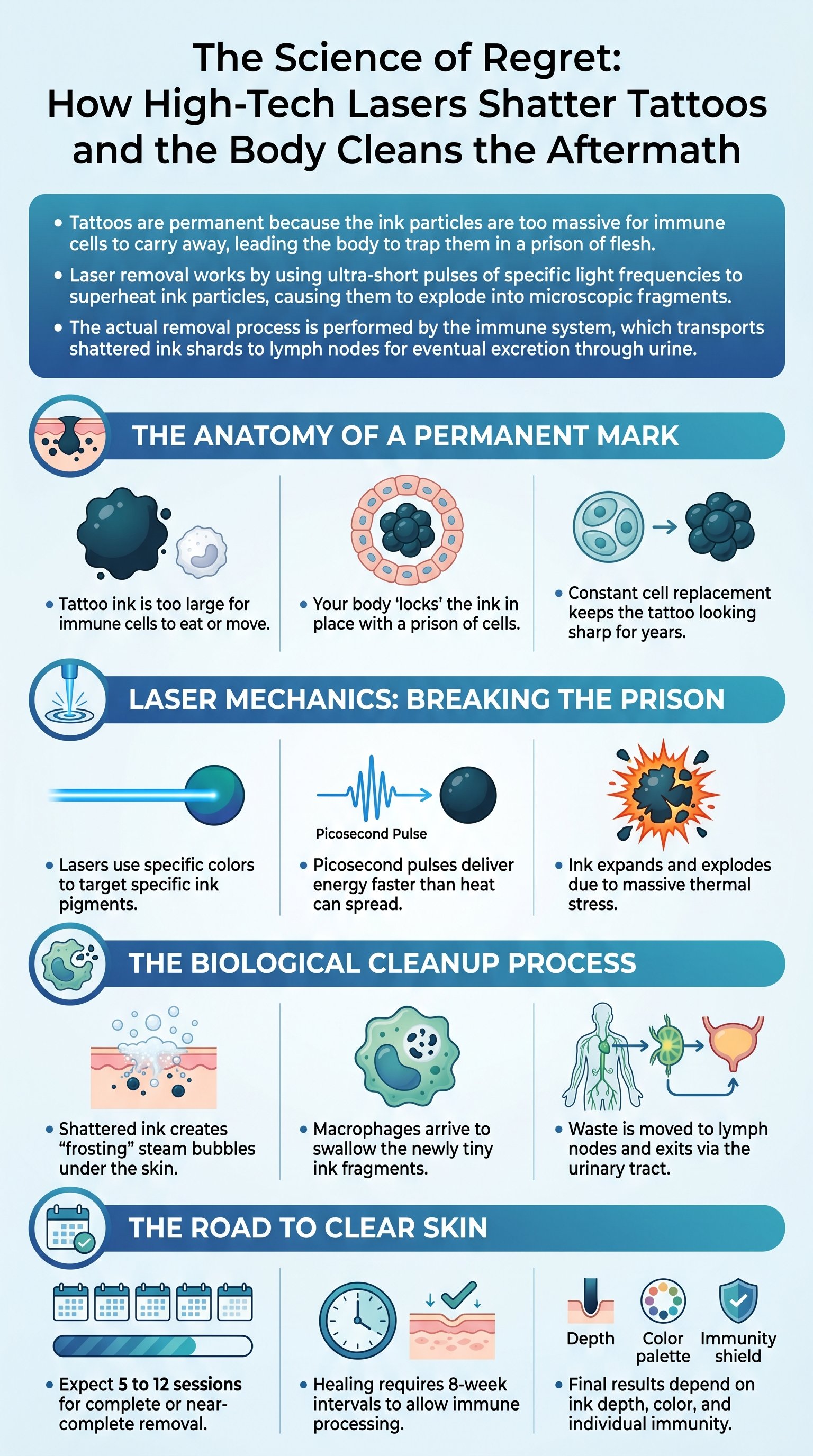 The Science of Regret: How High-Tech Lasers Shatter Tattoos and the Body Cleans the Aftermath - 1分でわかるスライド要約 (manabi)