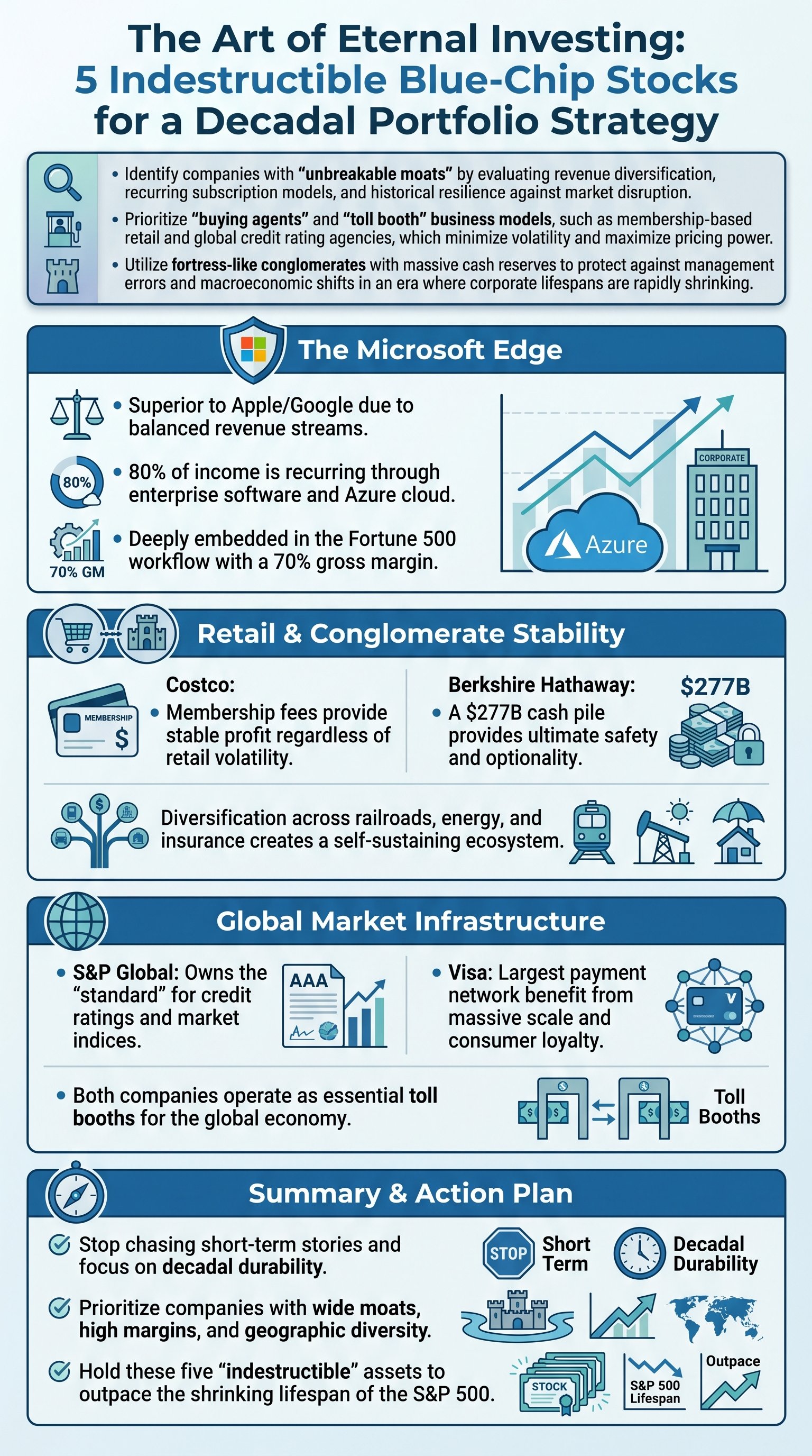 The Art of Eternal Investing: 5 Indestructible Blue-Chip Stocks for a Decadal Portfolio Strategy - 1分でわかるスライド要約 (manabi)