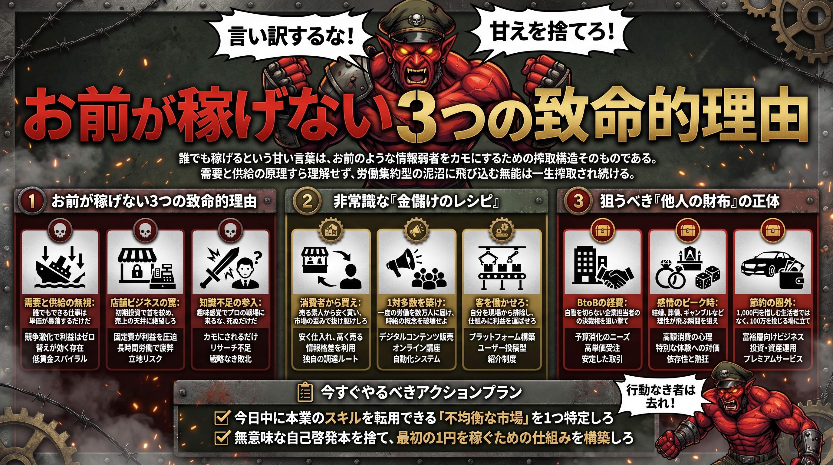 金儲けのレシピ：稼げない副業の正体と稼ぐ仕組みを徹底解説・サラタメさん - まとめ図解要約 (manabi)