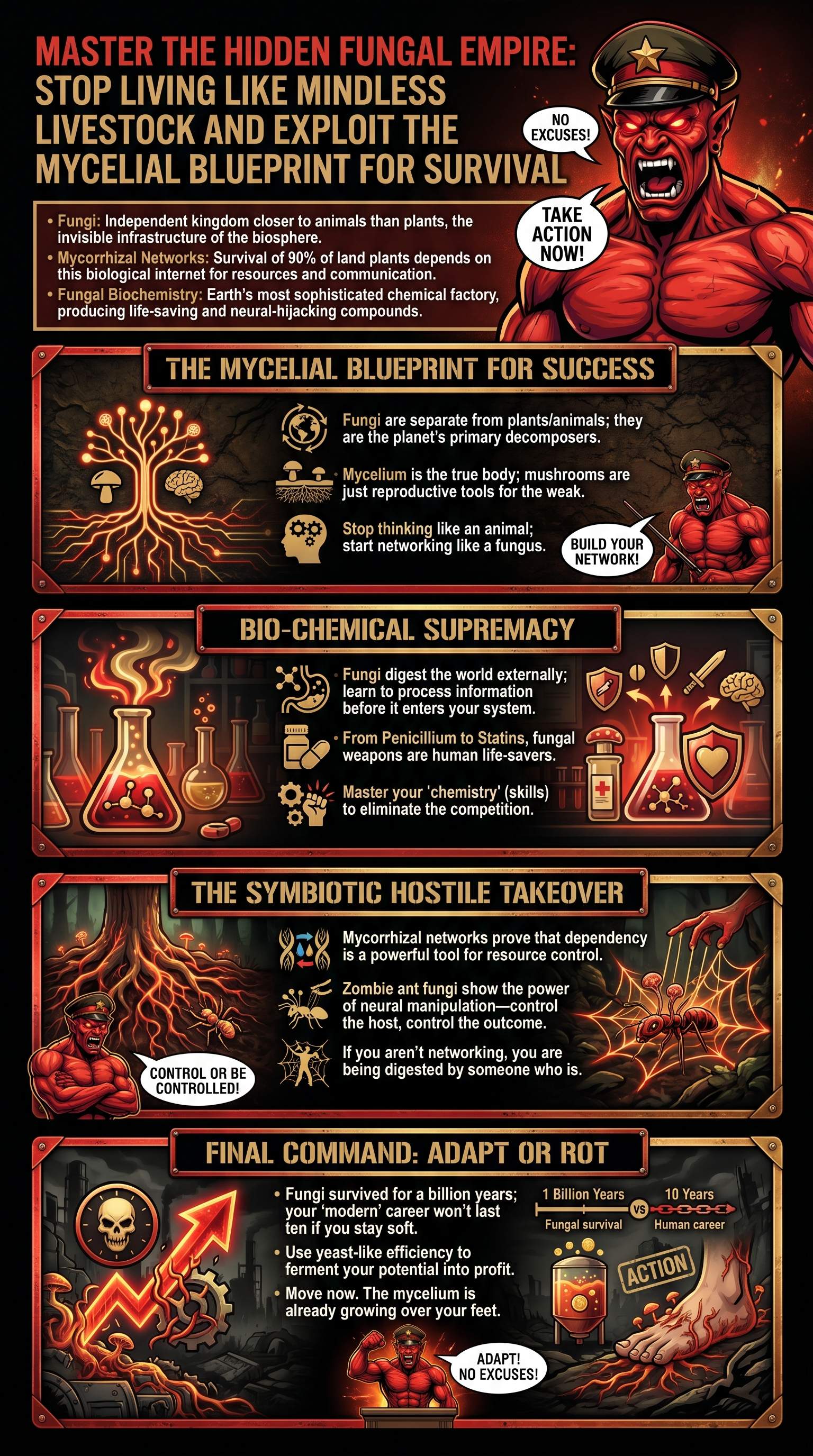 Master the Hidden Fungal Empire: Stop Living Like Mindless Livestock and Exploit the Mycelial Blueprint for Survival - 1分でわかるスライド要約 (manabi)