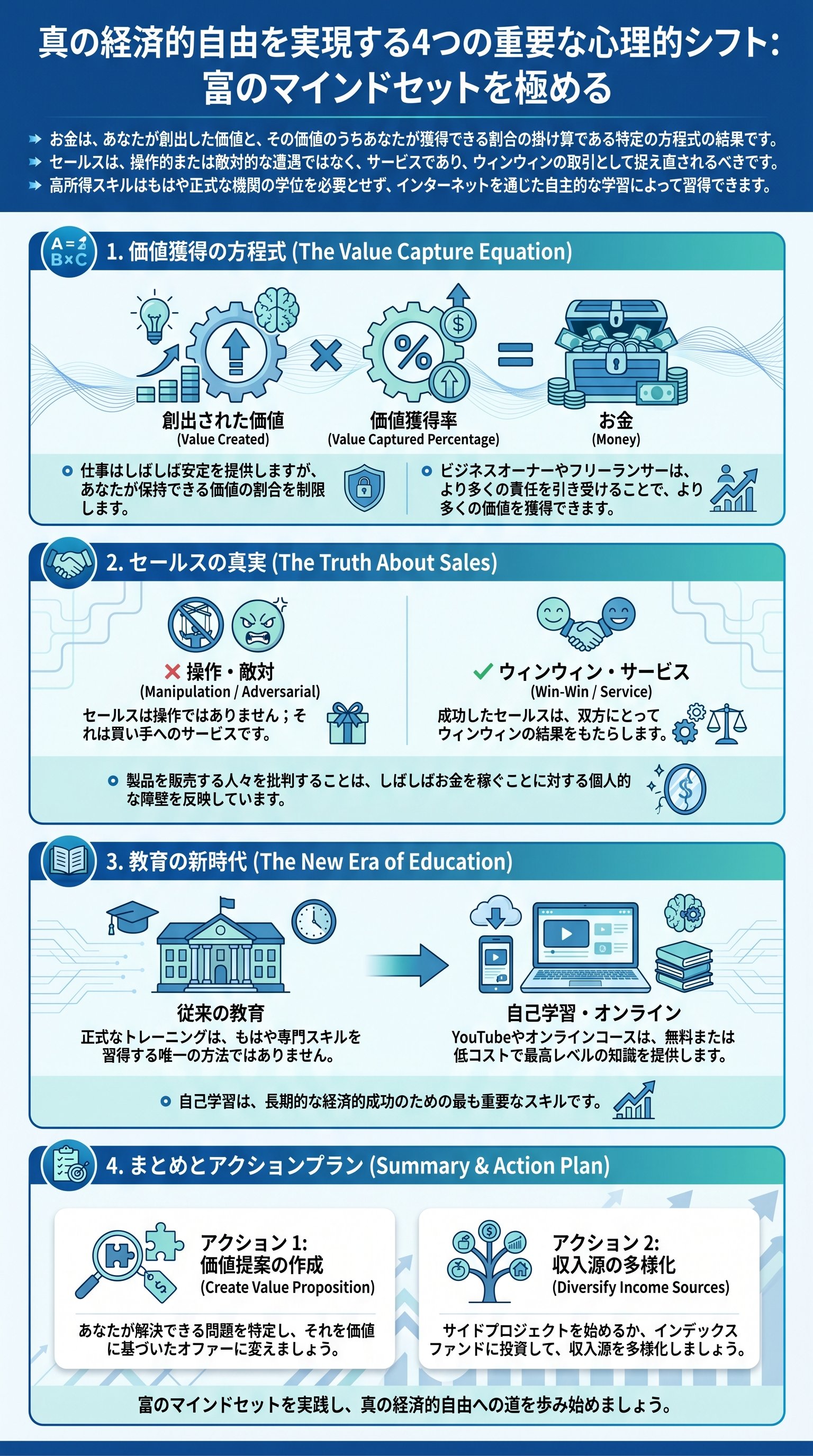 Mastering the Wealth Mindset: 4 Critical Psychological Shifts to Achieve True Financial Freedom - 1分でわかるスライド要約 (manabi)