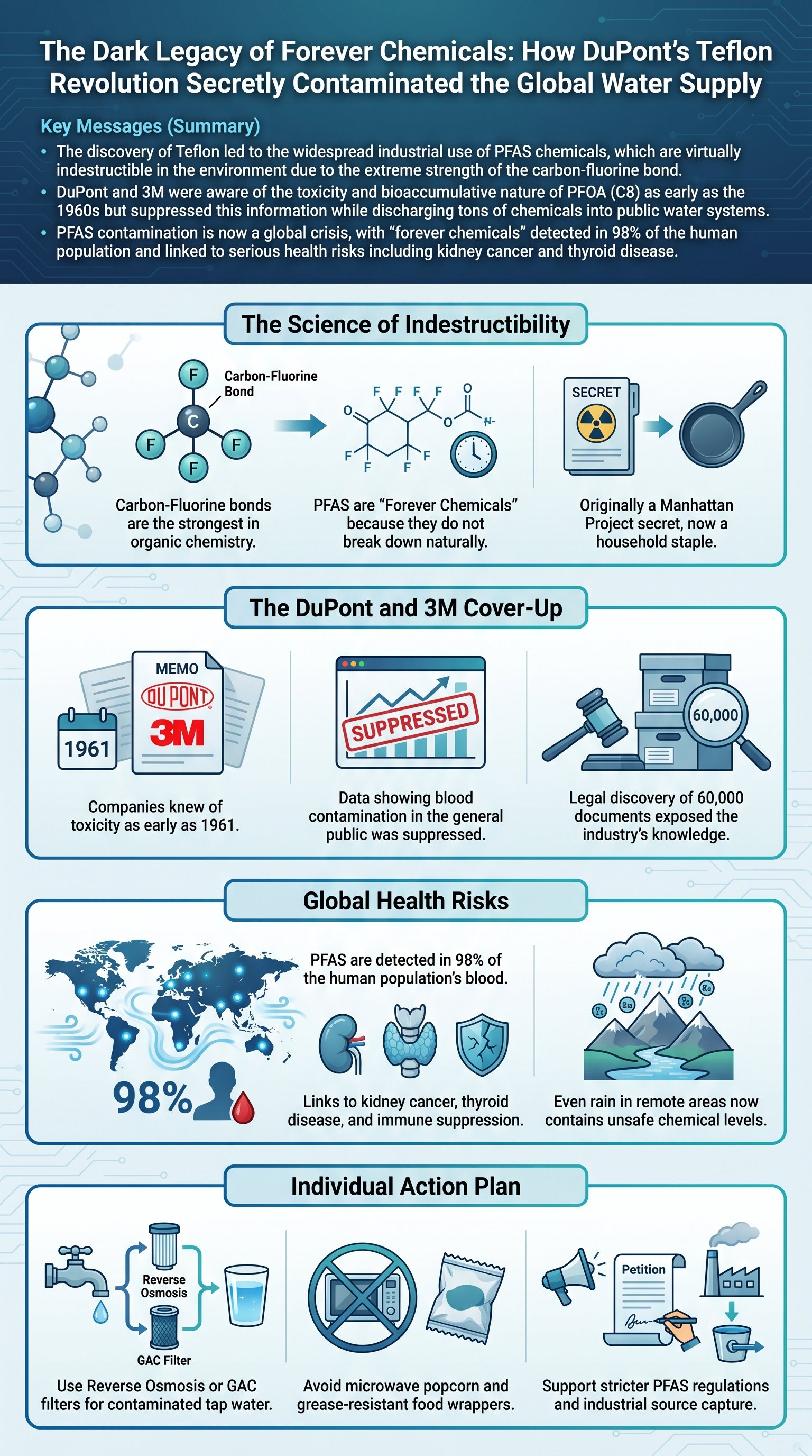 The Dark Legacy of Forever Chemicals: How DuPont’s Teflon Revolution Secretly Contaminated the Global Water Supply - 1分でわかるスライド要約 (manabi)