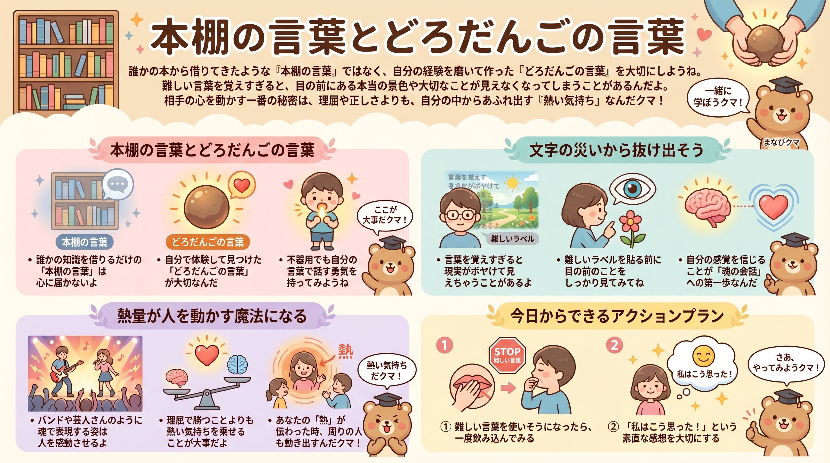 本棚の言葉とどろだんごの言葉を要約 - まとめ図解要約 (manabi)