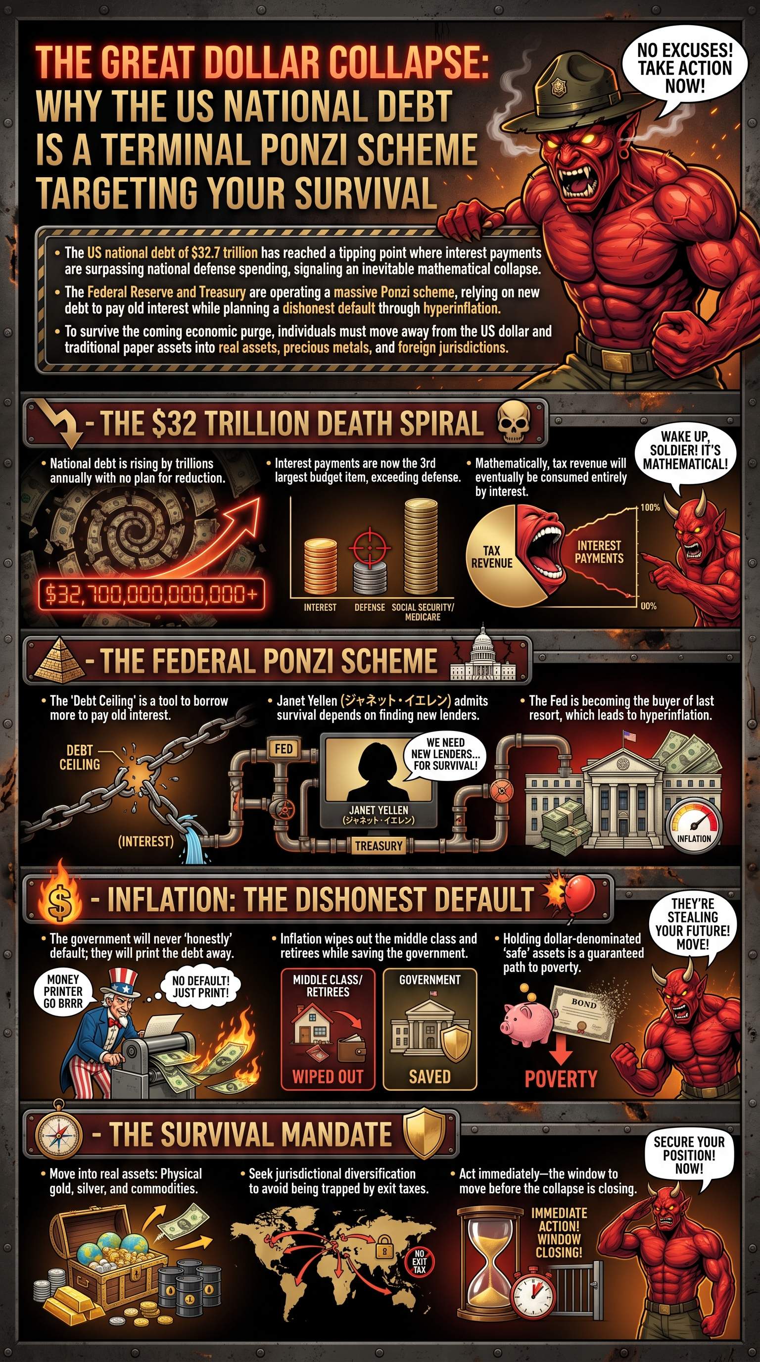 The Great Dollar Collapse: Why the US National Debt is a Terminal Ponzi Scheme Targeting Your Survival - 1分でわかるスライド要約 (manabi)