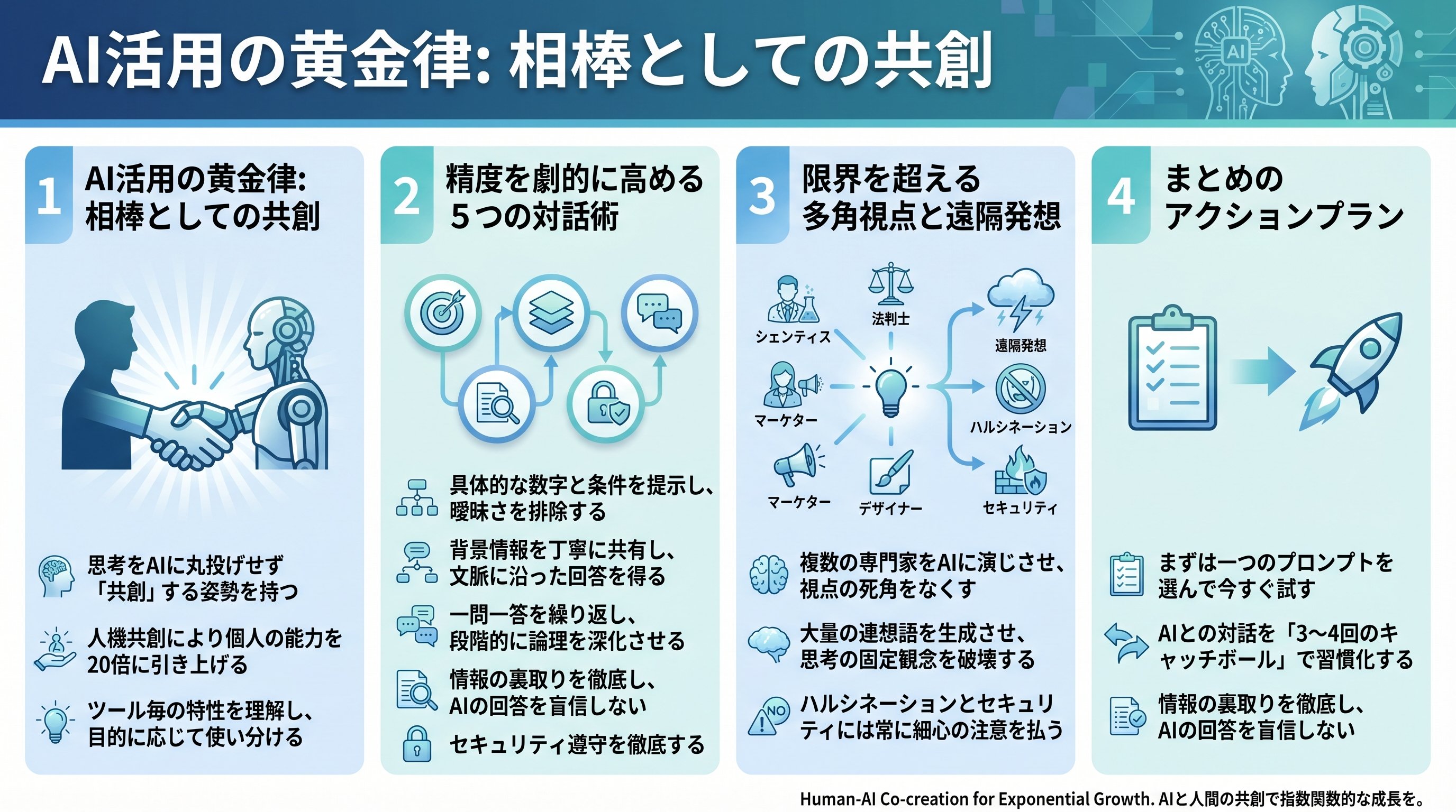 AI活用の黄金律: 相棒としての共創 - まとめ図解要約 (manabi)