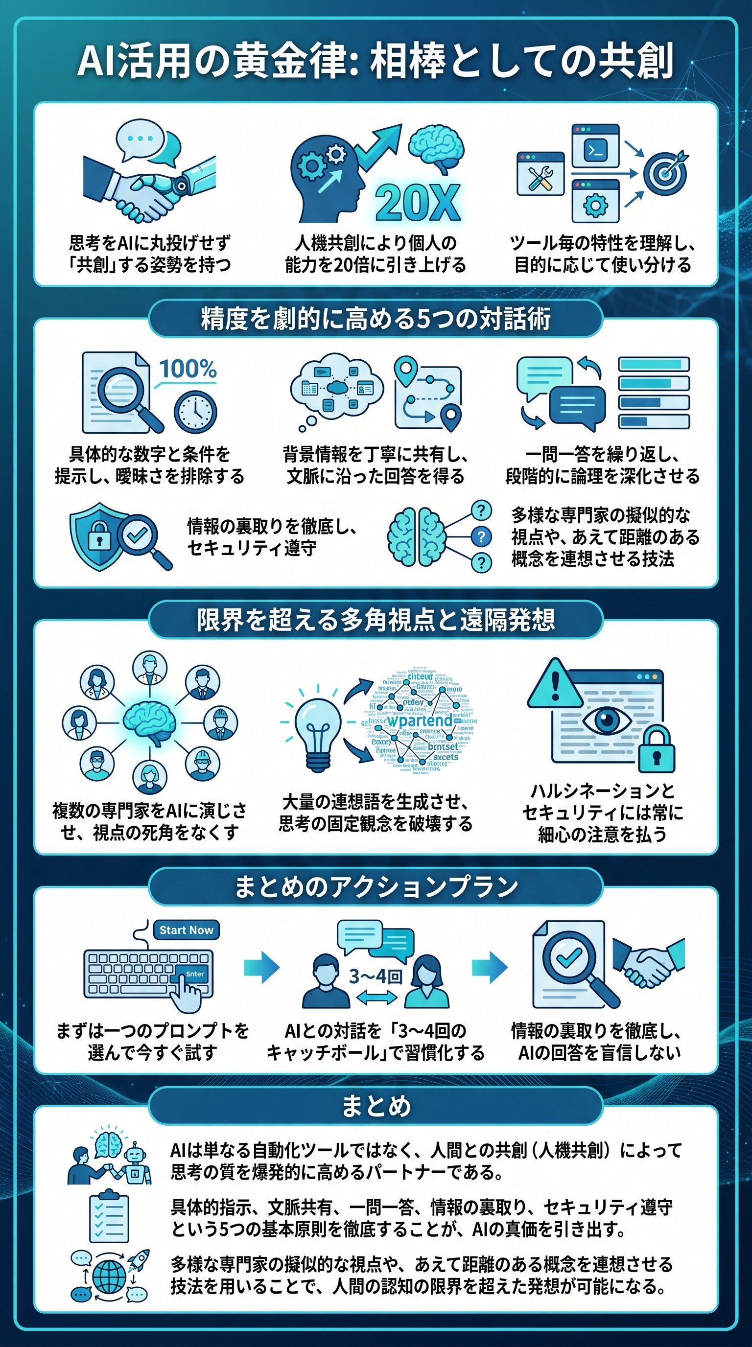 AI活用の黄金律: 相棒としての共創 - 1分でわかるスライド要約 (manabi)