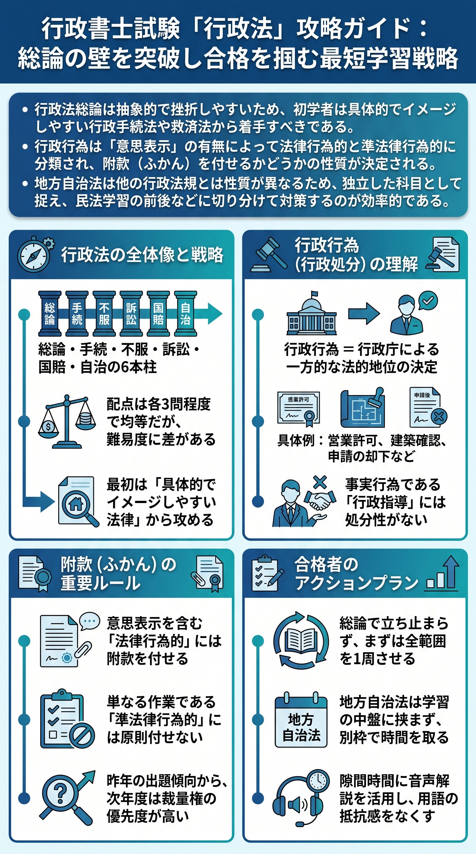 行政書士試験「行政法」攻略ガイド：総論の壁を突破し合格を掴む最短学習戦略 - 1分でわかるスライド要約 (manabi)