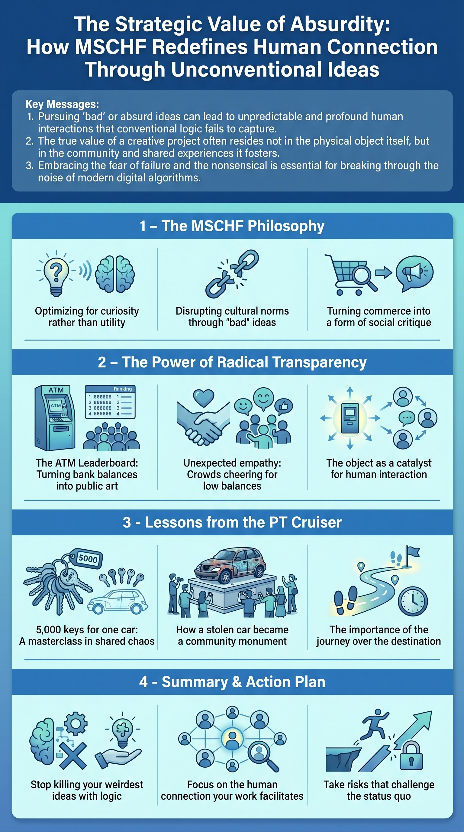 The Strategic Value of Absurdity: How MSCHF Redefines Human Connection Through Unconventional Ideas - 1分でわかるスライド要約 (manabi)