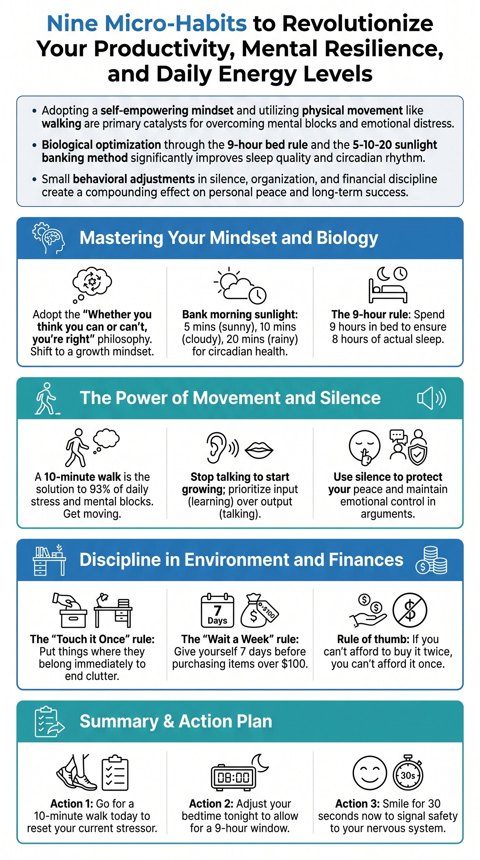 Nine Micro-Habits to Revolutionize Your Productivity, Mental Resilience, and Daily Energy Levels - 1分でわかるスライド要約 (manabi)