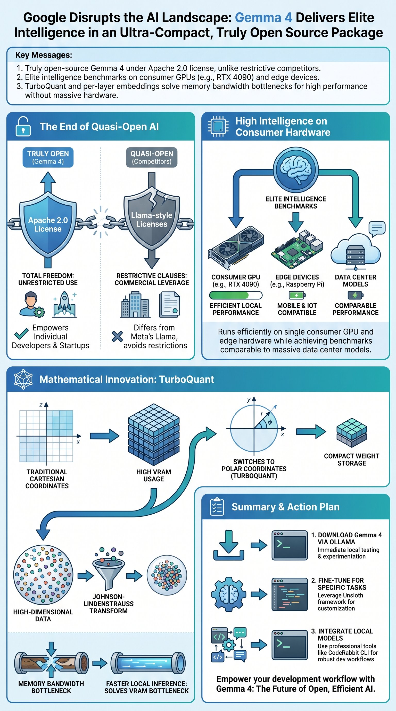 Google Disrupts the AI Landscape: Gemma 4 Delivers Elite Intelligence in an Ultra-Compact, Truly Open Source Package - 1分でわかるスライド要約 (manabi)