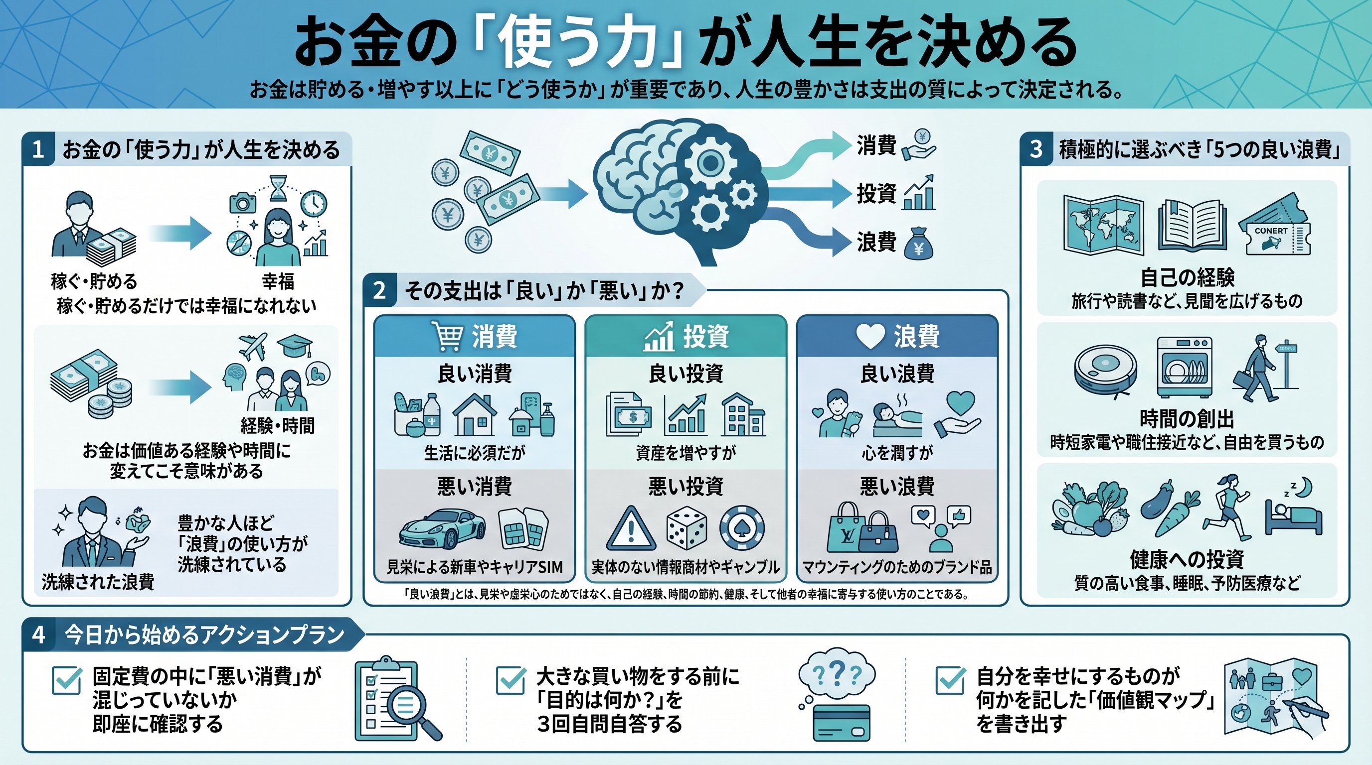 お金の「使う力」が人生を決めるを要約 - まとめ図解要約 (manabi)