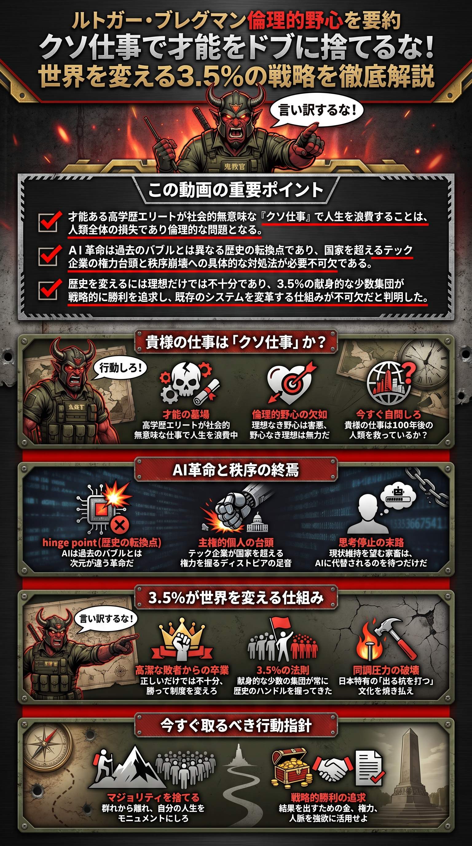 ルトガー・ブレグマン倫理的野心を要約・クソ仕事で才能をドブに捨てるな！世界を変える3.5％の戦略を徹底解説 - 1分でわかるスライド要約 (manabi)