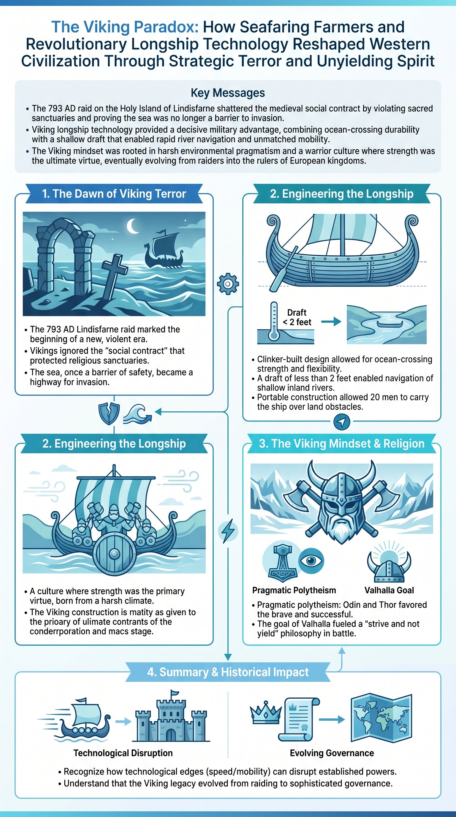 The Viking Paradox: How Seafaring Farmers and Revolutionary Longship Technology Reshaped Western Civilization Through Strategic Terror and Unyielding Spirit - 1分でわかるスライド要約 (manabi)