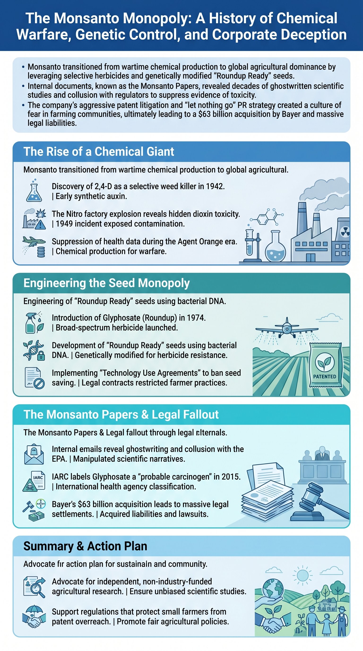 The Monsanto Monopoly: A History of Chemical Warfare, Genetic Control, and Corporate Deception - 1分でわかるスライド要約 (manabi)