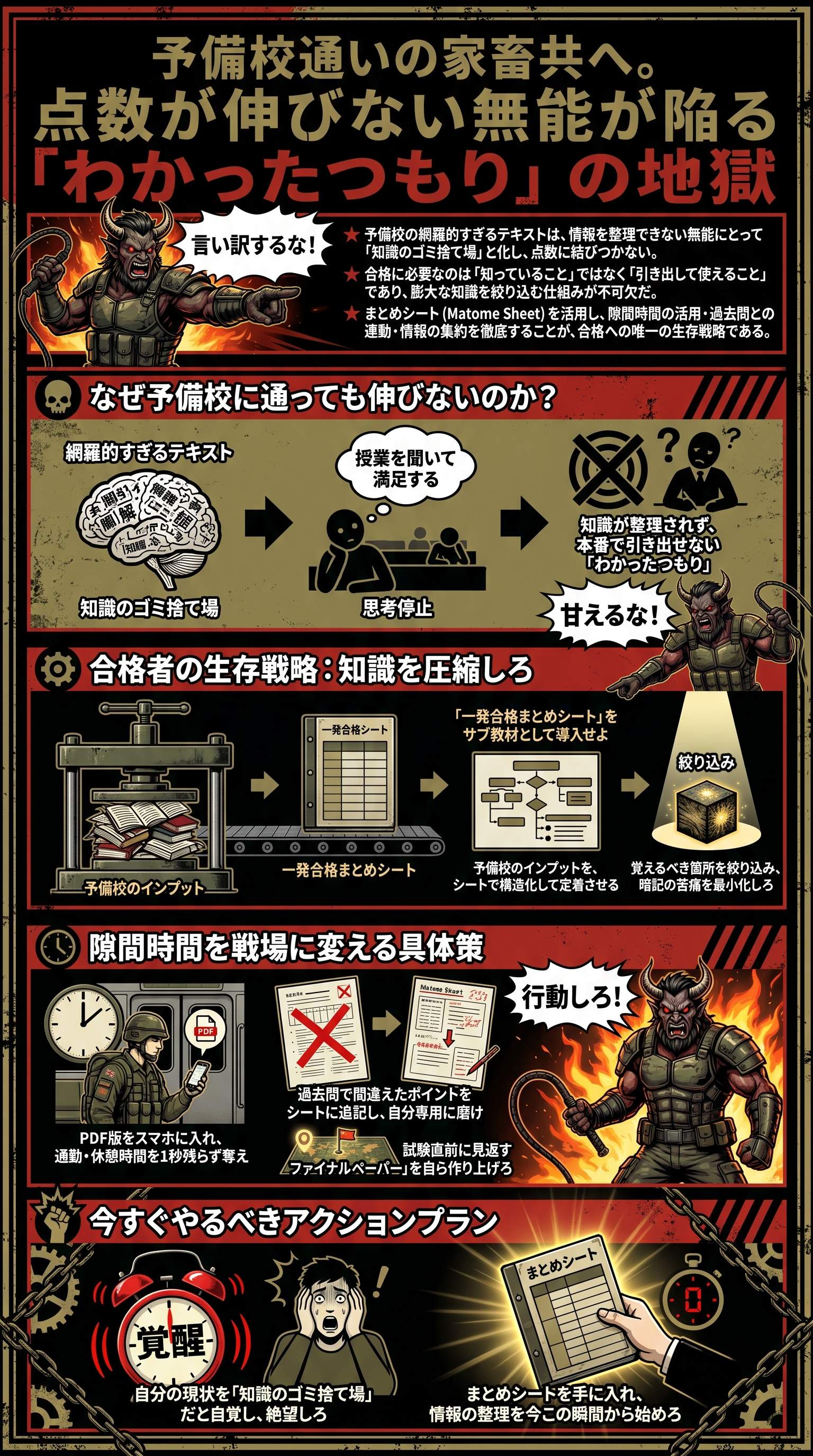 予備校で伸びない原因とまとめシート活用術を要約 - 1分でわかるスライド要約 (manabi)