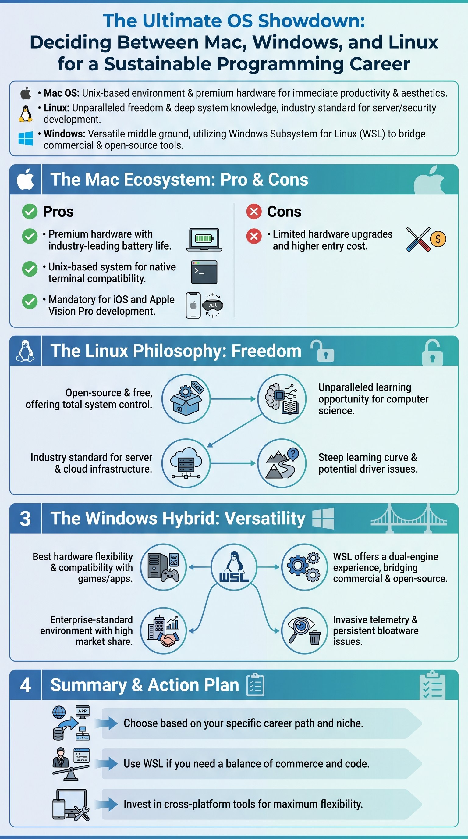 The Ultimate OS Showdown: Deciding Between Mac, Windows, and Linux for a Sustainable Programming Career - 1分でわかるスライド要約 (manabi)