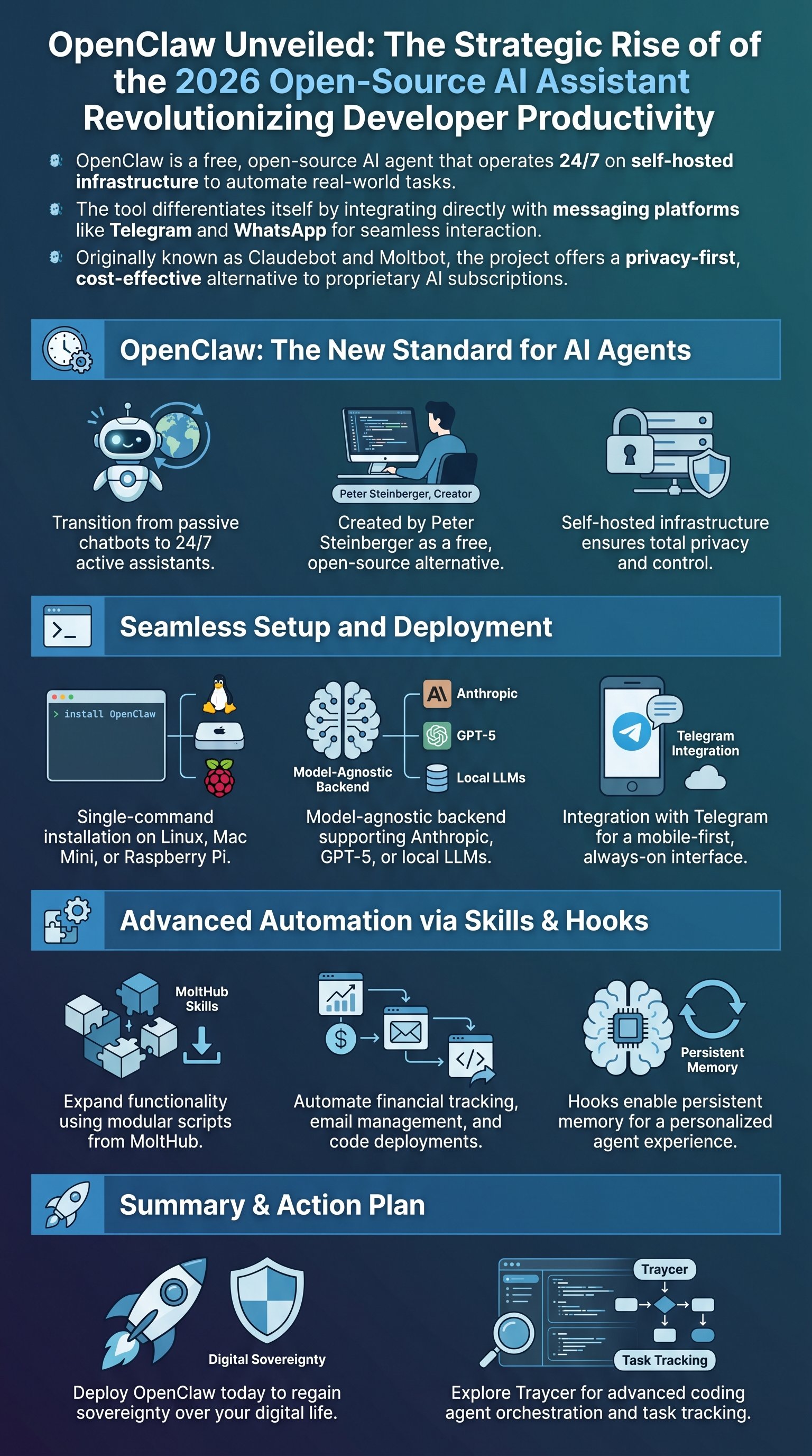 OpenClaw Unveiled: The Strategic Rise of the 2026 Open-Source AI Assistant Revolutionizing Developer Productivity - 1分でわかるスライド要約 (manabi)