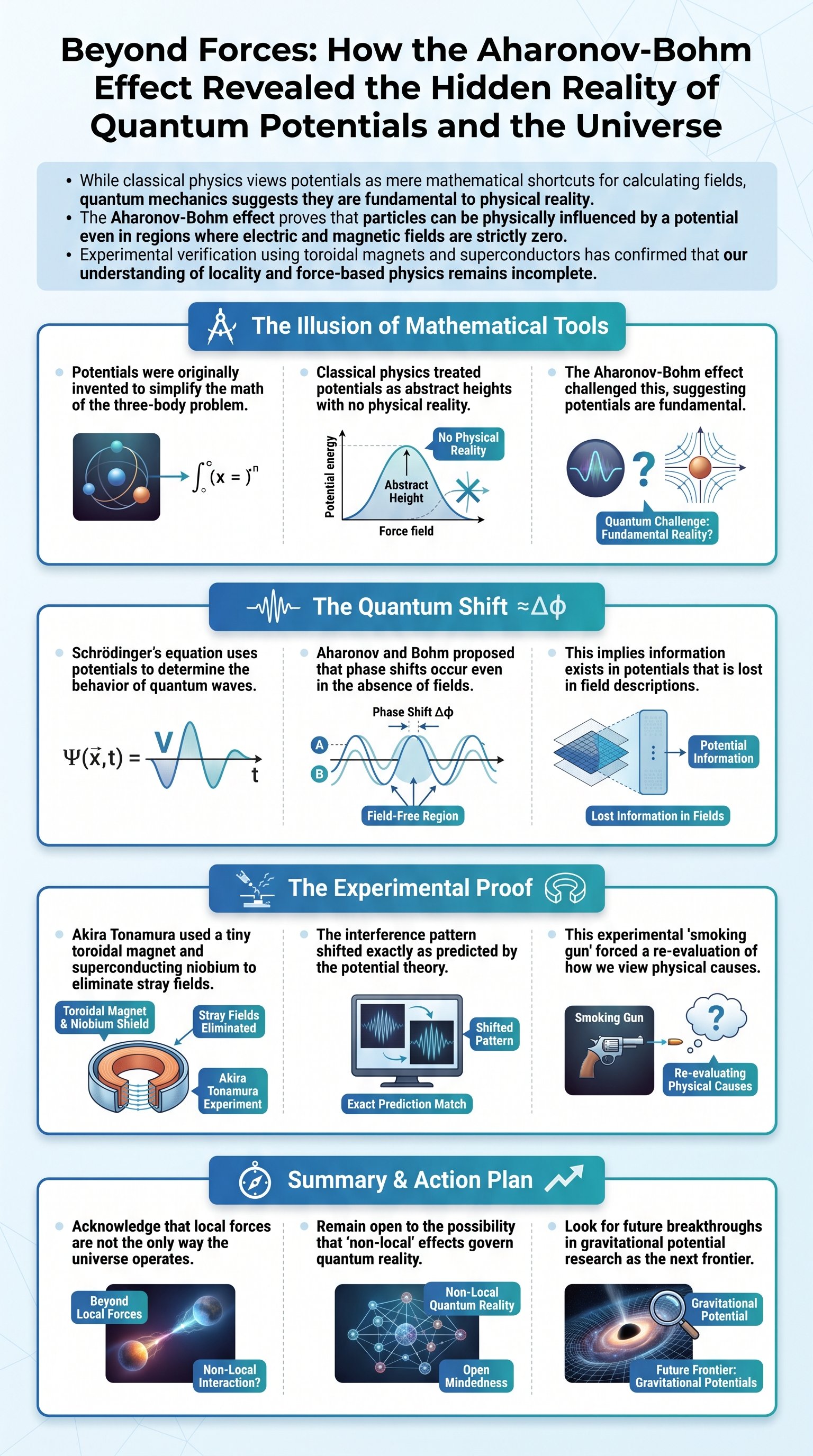 Beyond Forces: How the Aharonov-Bohm Effect Revealed the Hidden Reality of Quantum Potentials and the Universe - 1分でわかるスライド要約 (manabi)