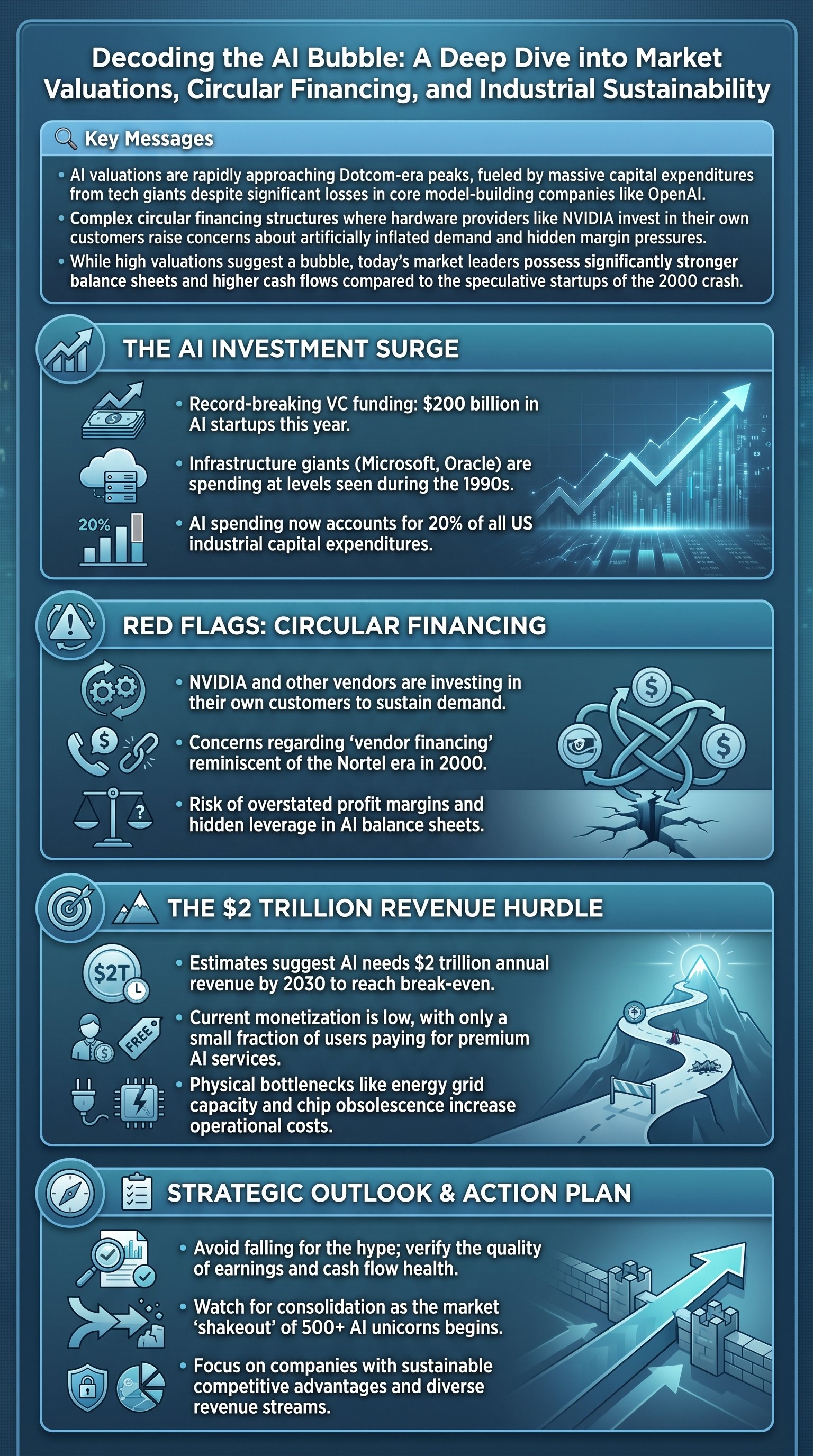 Decoding the AI Bubble: A Deep Dive into Market Valuations, Circular Financing, and Industrial Sustainability - 1分でわかるスライド要約 (manabi)