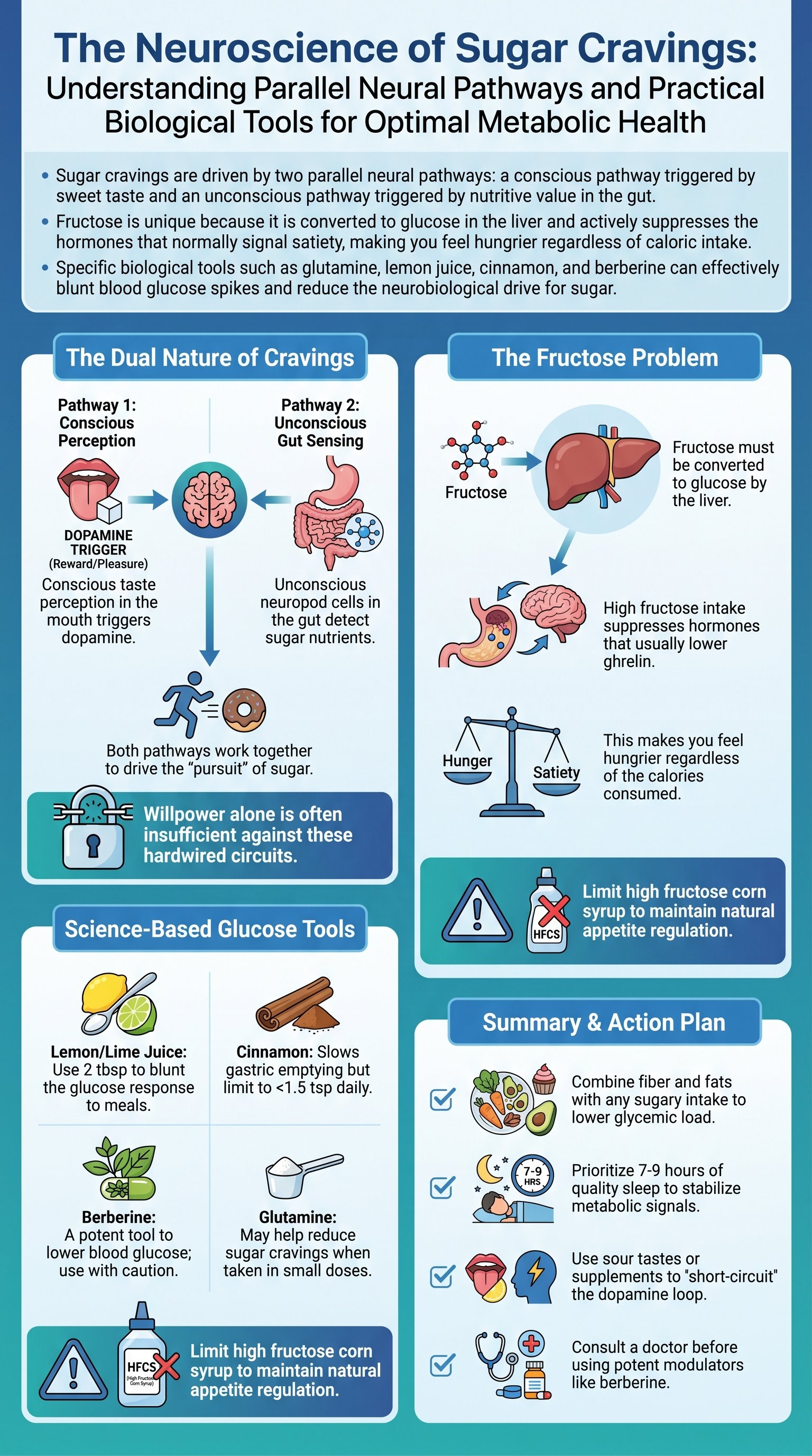 The Neuroscience of Sugar Cravings: Understanding Parallel Neural Pathways and Practical Biological Tools for Optimal Metabolic Health - 1分でわかるスライド要約 (manabi)