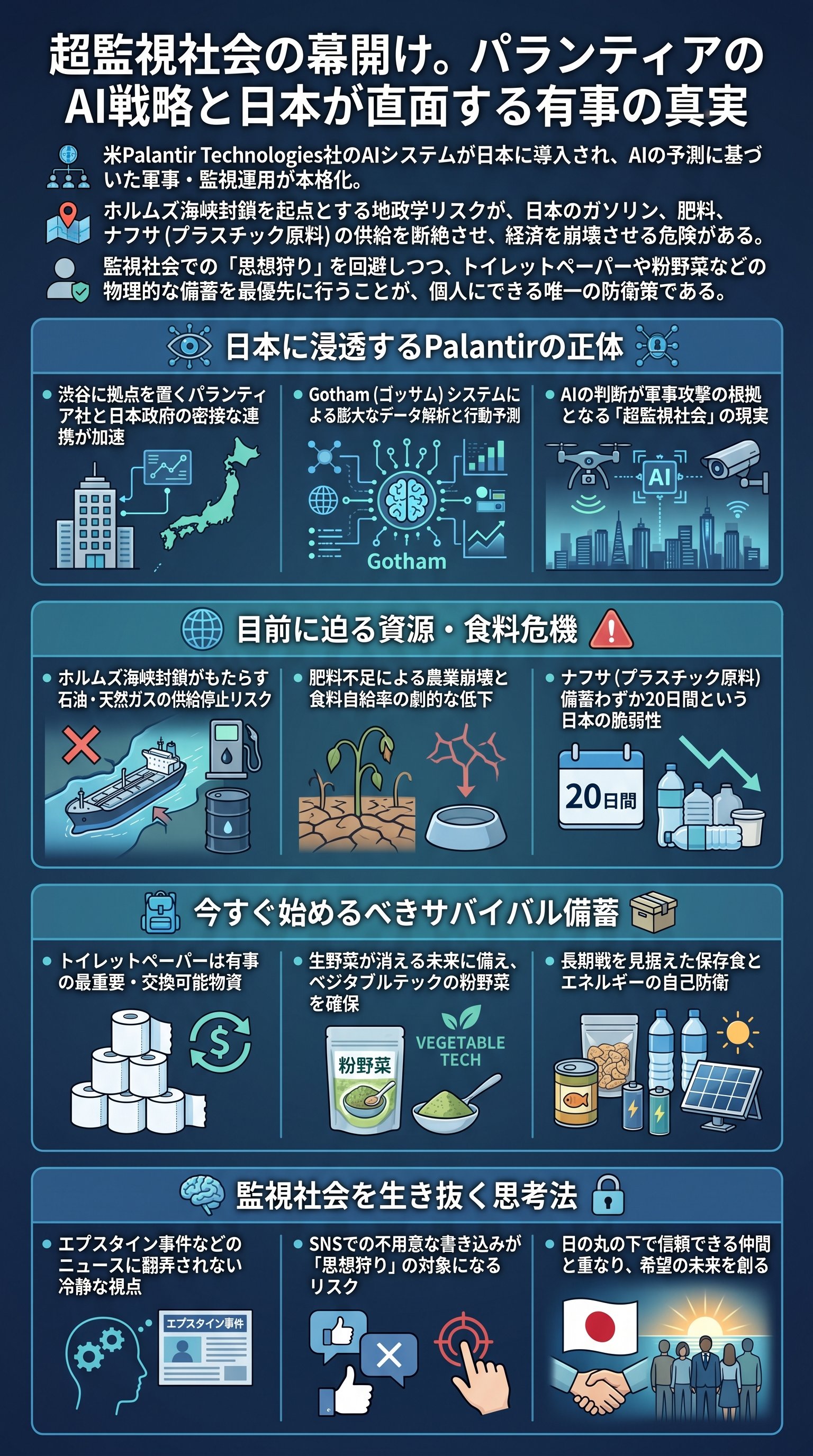 パランティアAI監視社会と備蓄戦略を関暁夫が要約 - 1分でわかるスライド要約 (manabi)