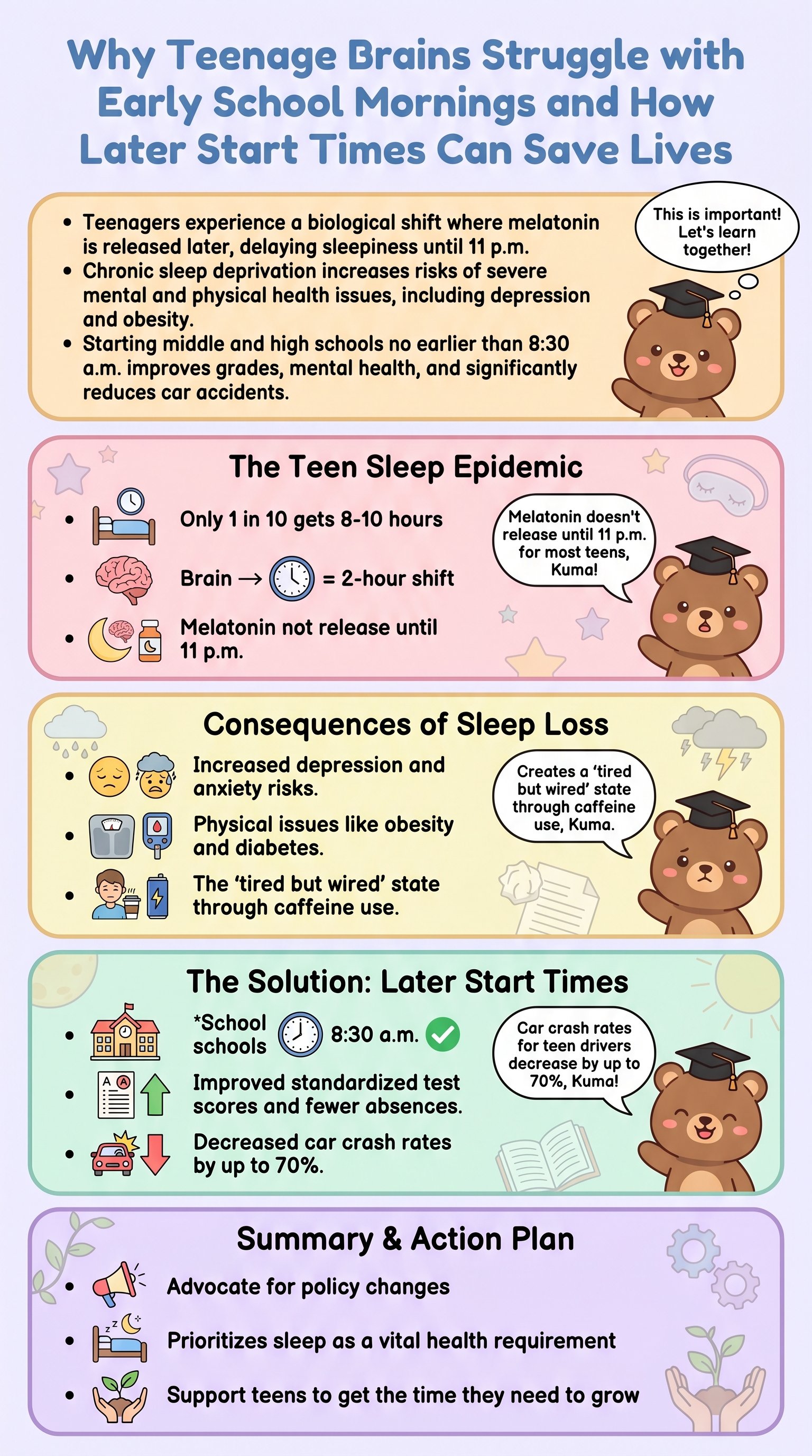 Why Teenage Brains Struggle with Early School Mornings and How Later Start Times Can Save Lives - 1分でわかるスライド要約 (manabi)