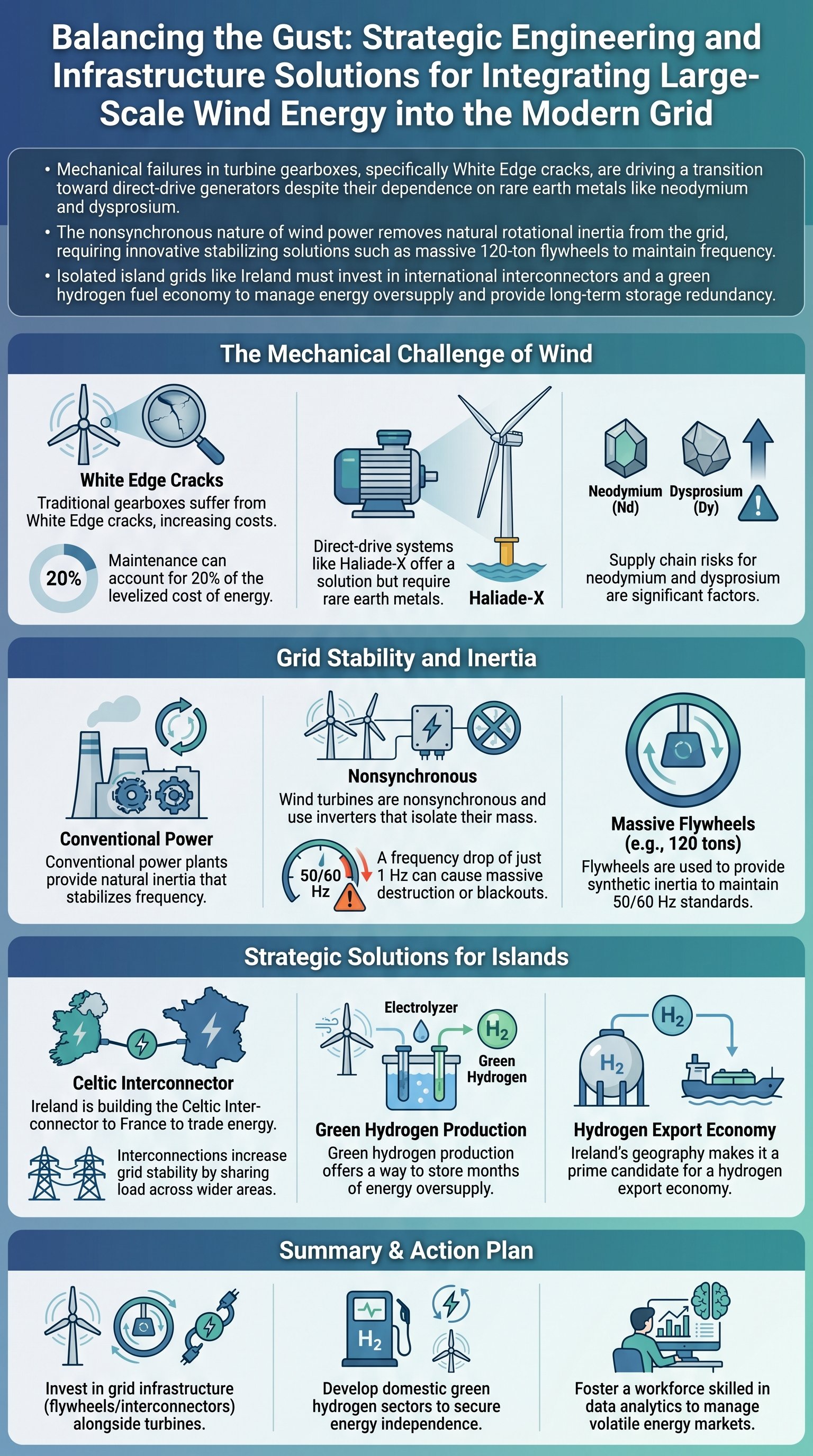 Balancing the Gust: Strategic Engineering and Infrastructure Solutions for Integrating Large-Scale Wind Energy into the Modern Grid - 1分でわかるスライド要約 (manabi)