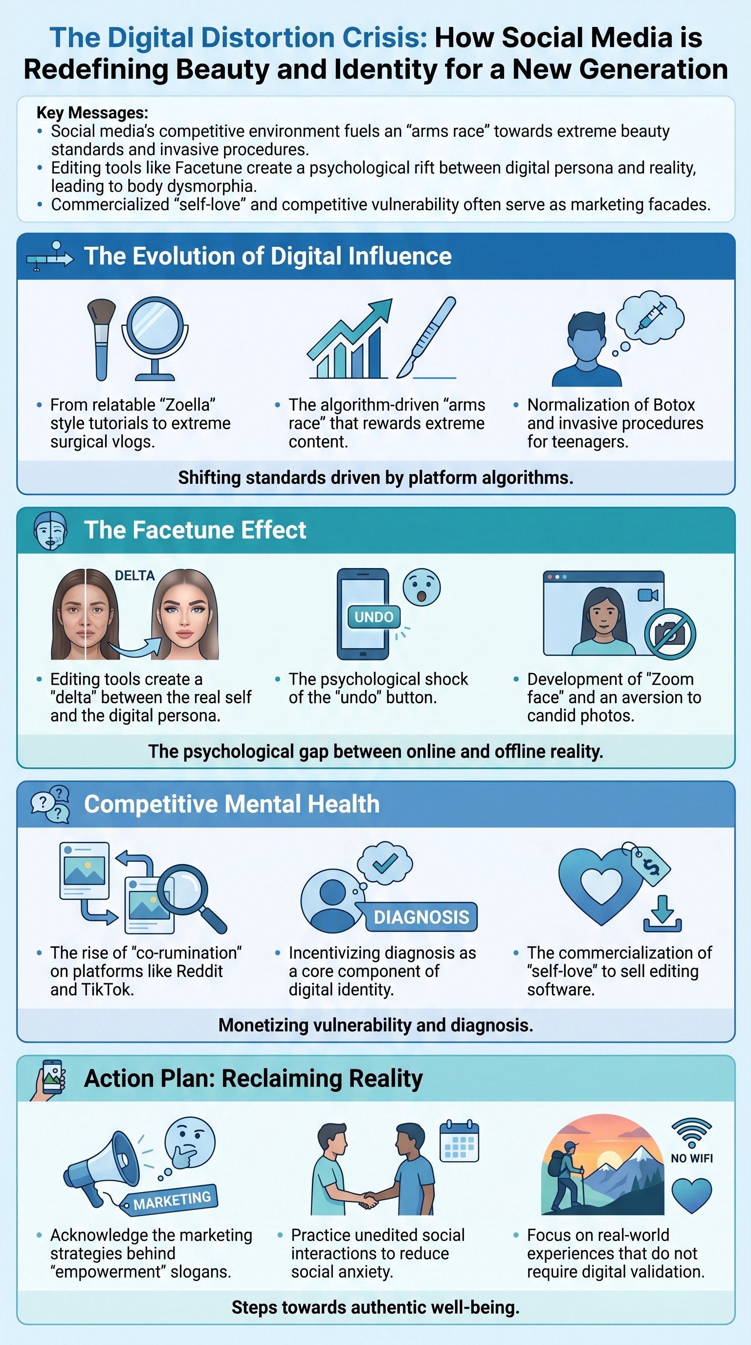 The Digital Distortion Crisis: How Social Media is Redefining Beauty and Identity for a New Generation - 1分でわかるスライド要約 (manabi)