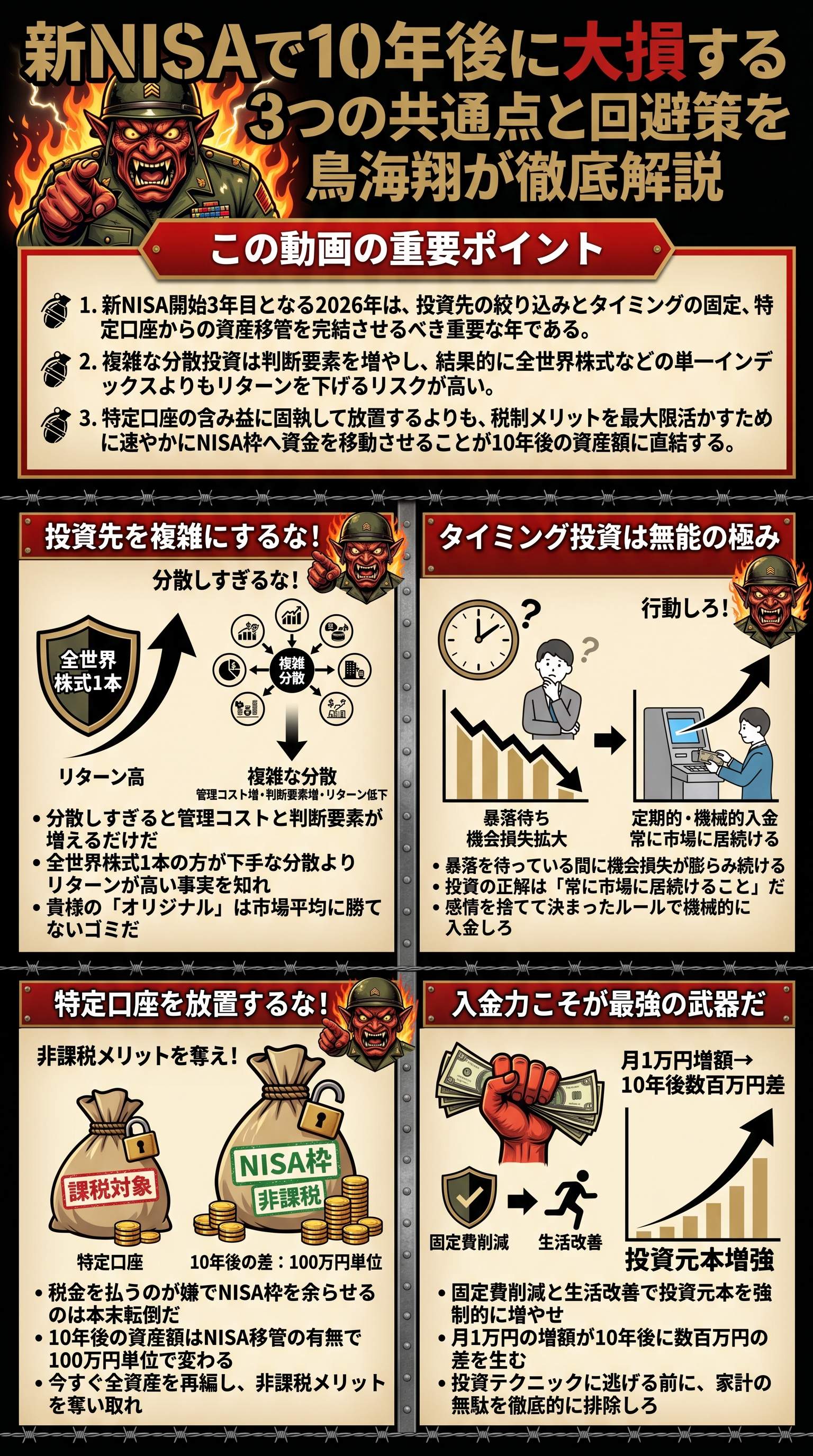 新NISAで10年後に大損する3つの共通点と回避策を鳥海翔が徹底解説 - 1分でわかるスライド要約 (manabi)