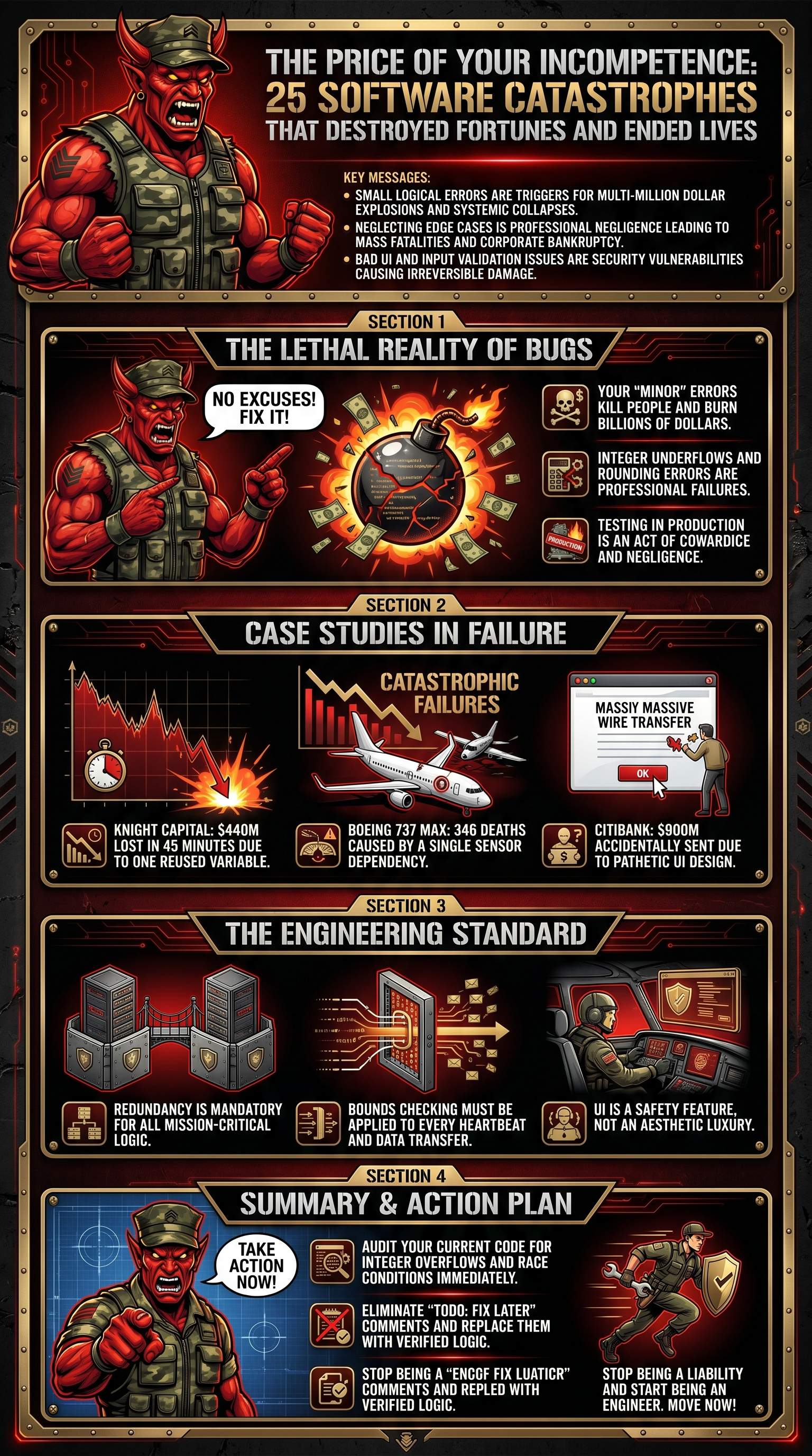 The Price of Your Incompetence: 25 Software Catastrophes That Destroyed Fortunes and Ended Lives - 1分でわかるスライド要約 (manabi)