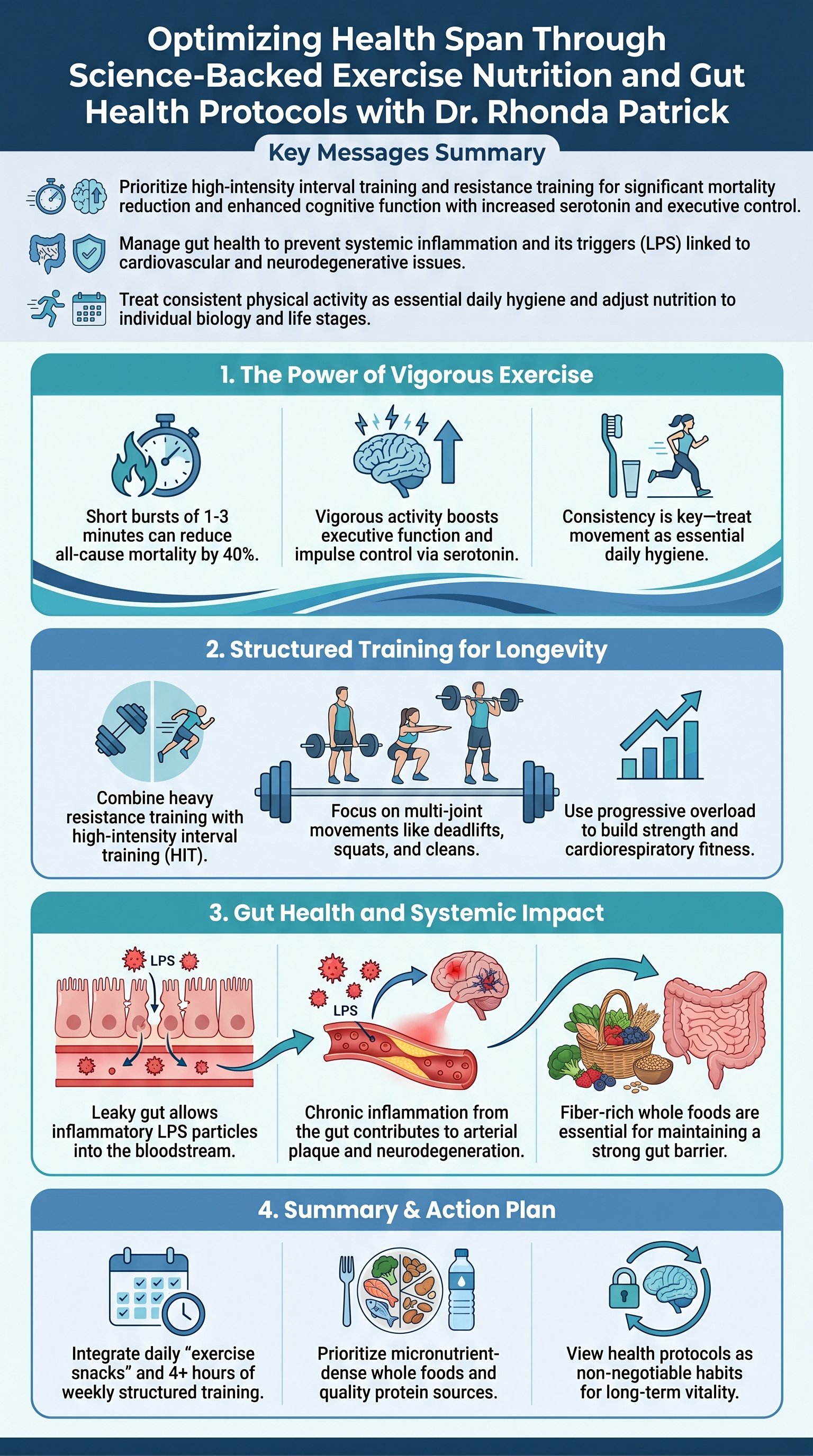 Optimizing Health Span Through Science-Backed Exercise Nutrition and Gut Health Protocols with Dr. Rhonda Patrick - 1分でわかるスライド要約 (manabi)