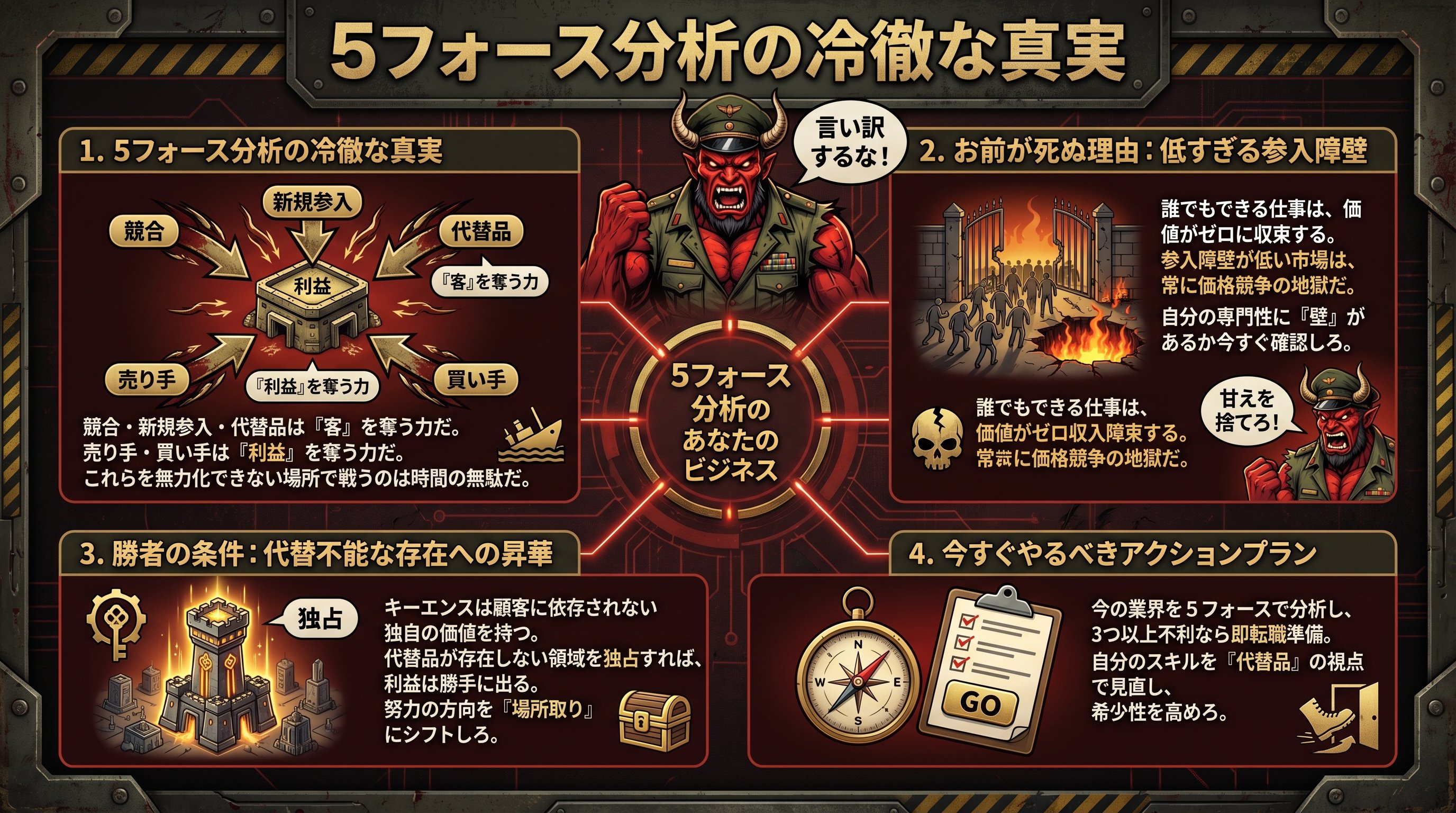 5フォース分析：努力が報われる市場選び・利益の構造を徹底解説：サラタメさん - まとめ図解要約 (manabi)