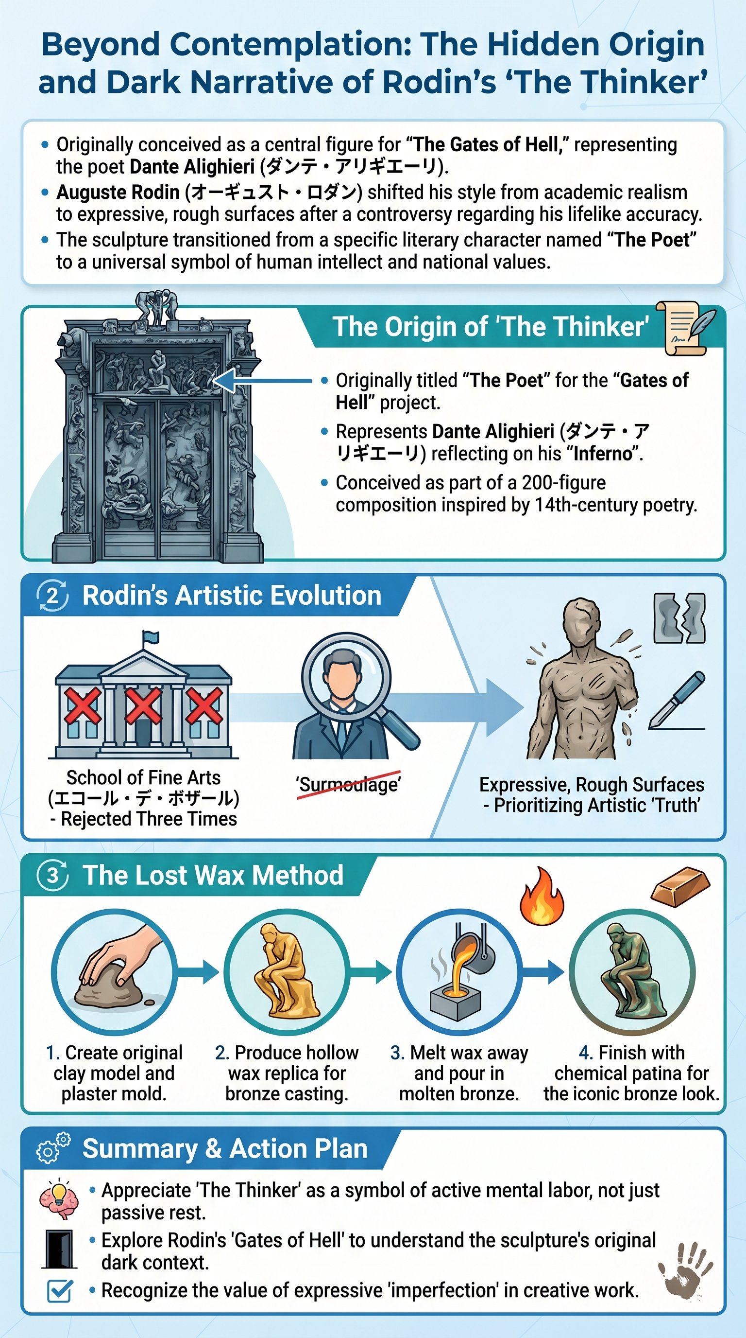 Beyond Contemplation: The Hidden Origin and Dark Narrative of Rodin’s 'The Thinker' - 1分でわかるスライド要約 (manabi)