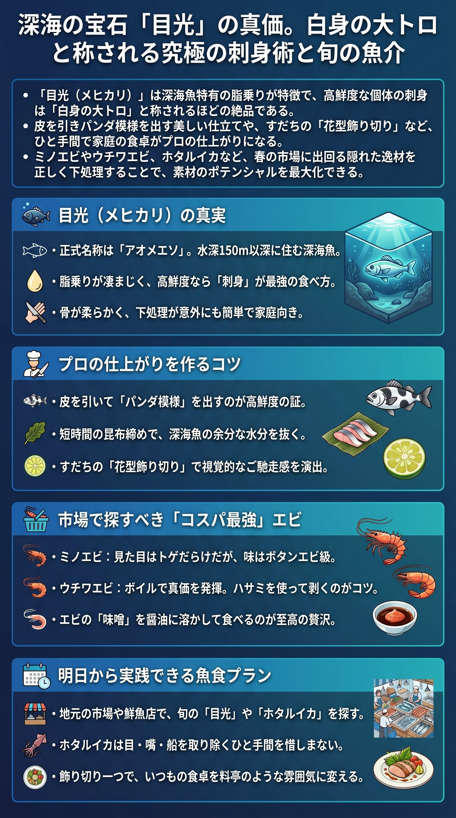 目光を白身の大トロにする刺身術をきまぐれクックが要約 - 1分でわかるスライド要約 (manabi)