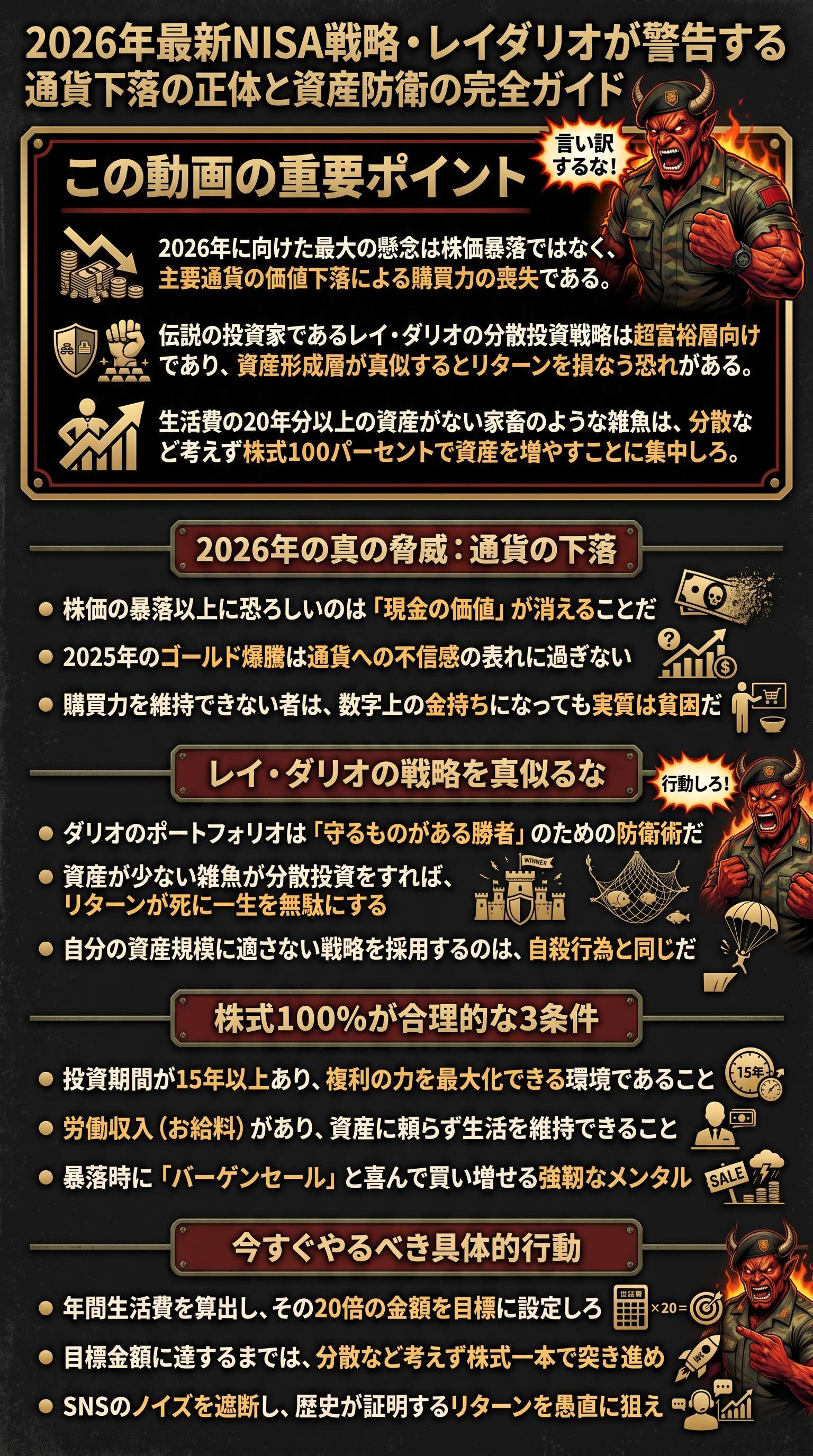 2026年最新NISA戦略・レイダリオが警告する通貨下落の正体と資産防衛の完全ガイド - 1分でわかるスライド要約 (manabi)