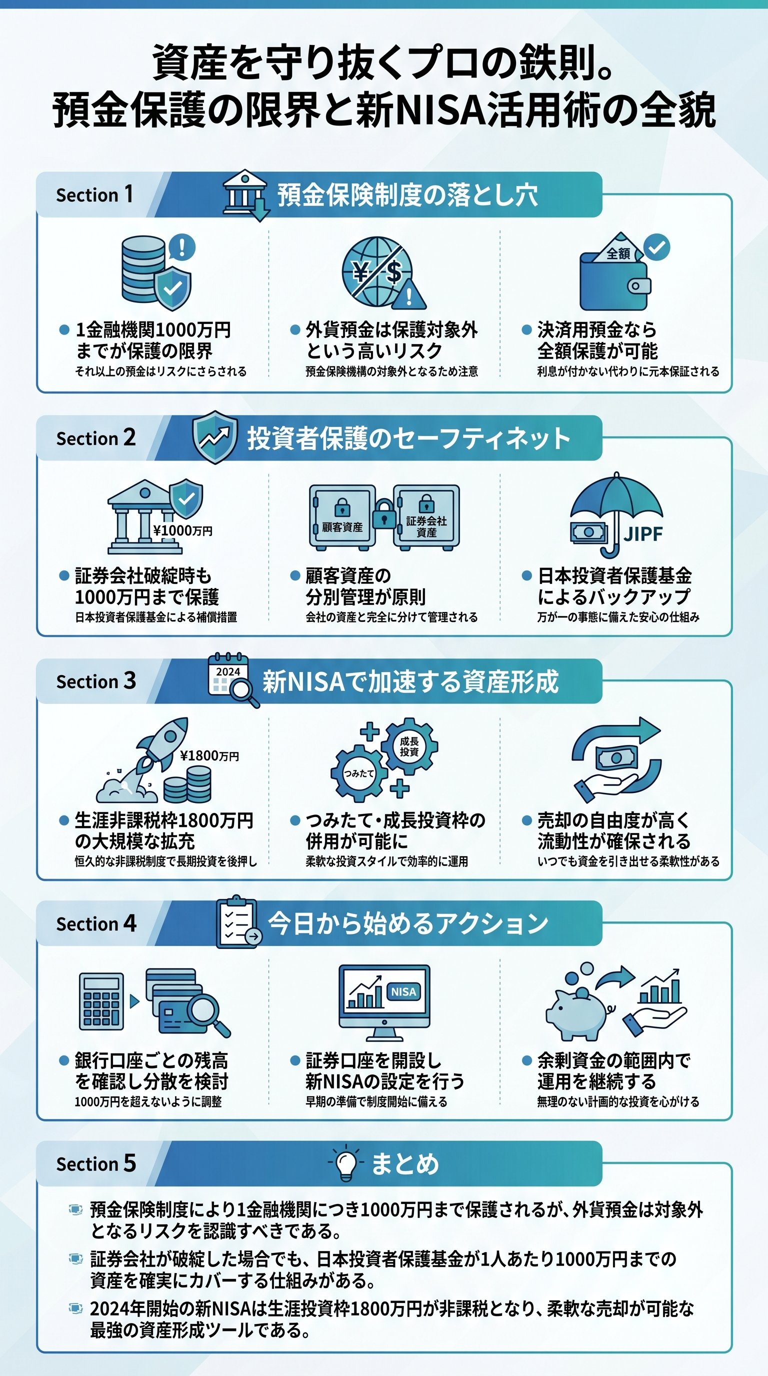 資産を守り抜くプロの鉄則。預金保護の限界と新NISA活用術の全貌 - 1分でわかるスライド要約 (manabi)