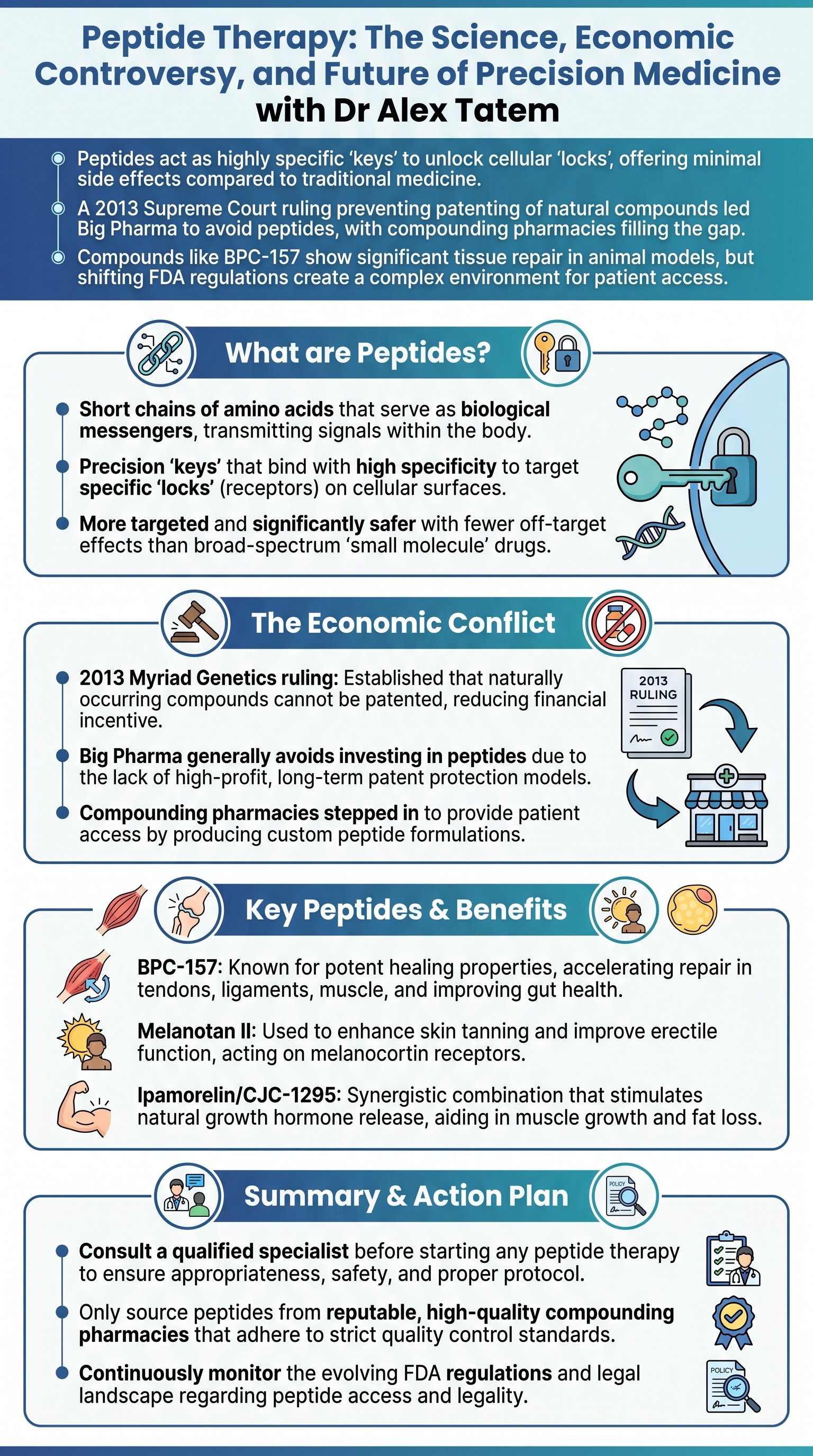 Peptide Therapy: The Science, Economic Controversy, and Future of Precision Medicine with Dr Alex Tatem - 1分でわかるスライド要約 (manabi)